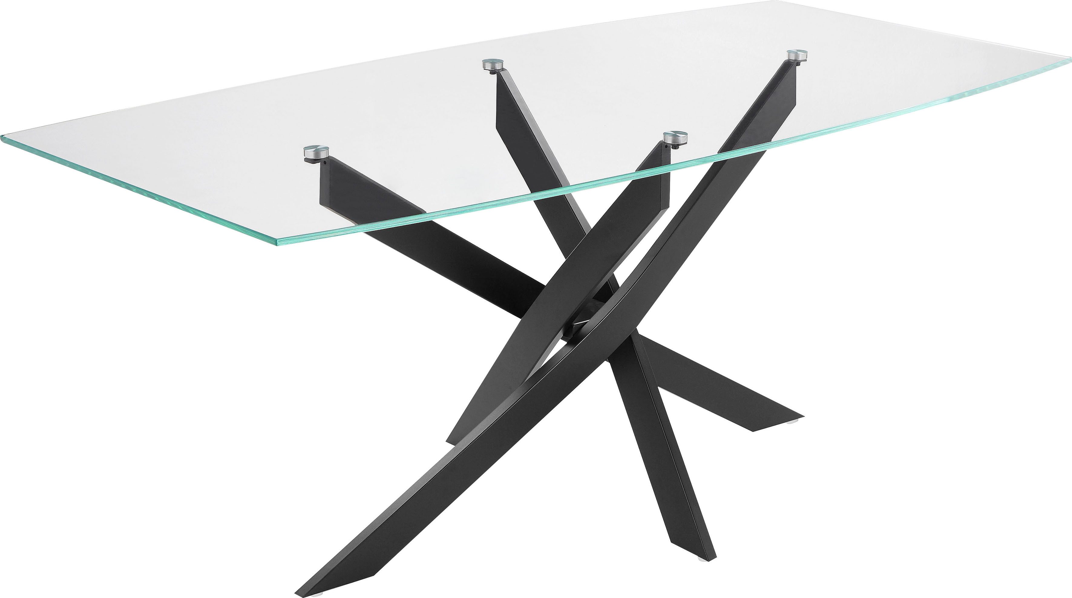 INOSIGN Eettafel Kairi Glazen tafelblad, gepoedercoat metalen frame, twee tafelbreedtes