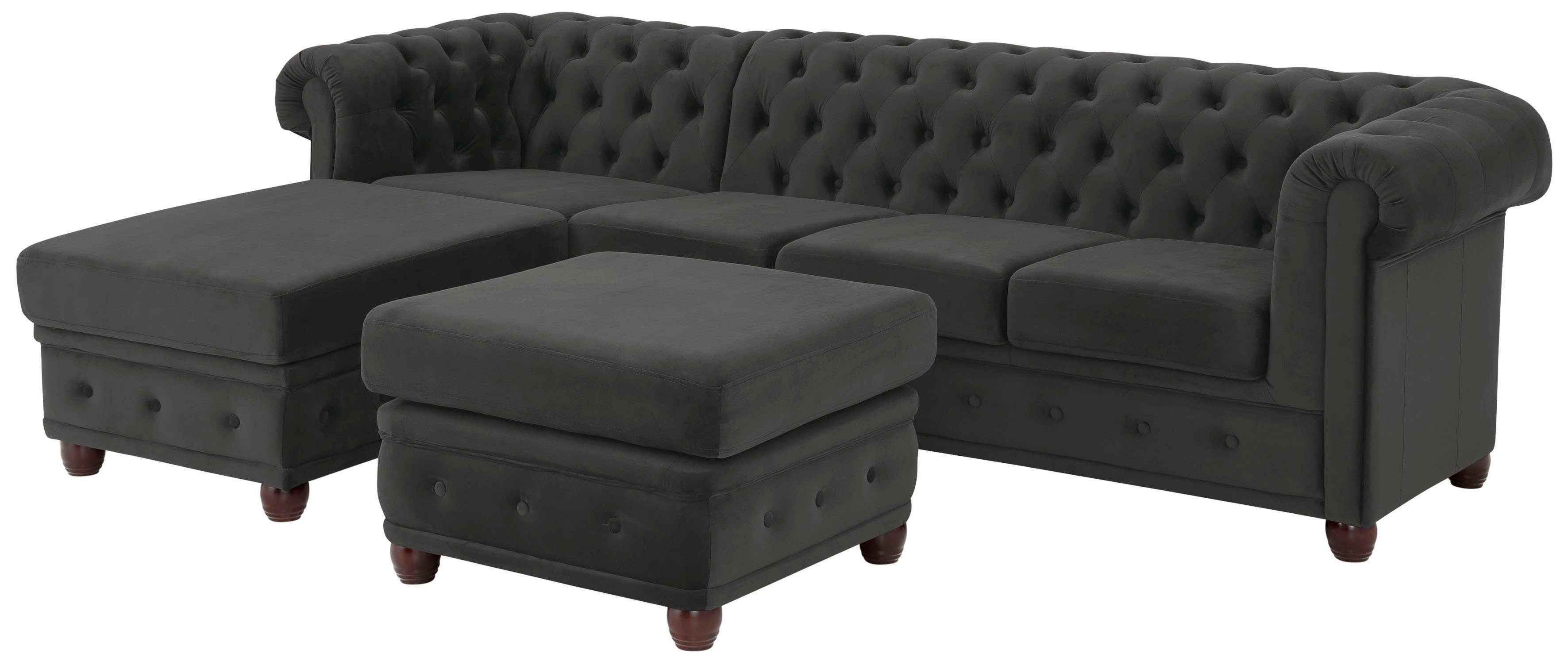 Home affaire Chesterfield-bank New Castle L-vorm hoogwaardige capitonnage in chesterfield-design, bxdxh: 255(171x72)