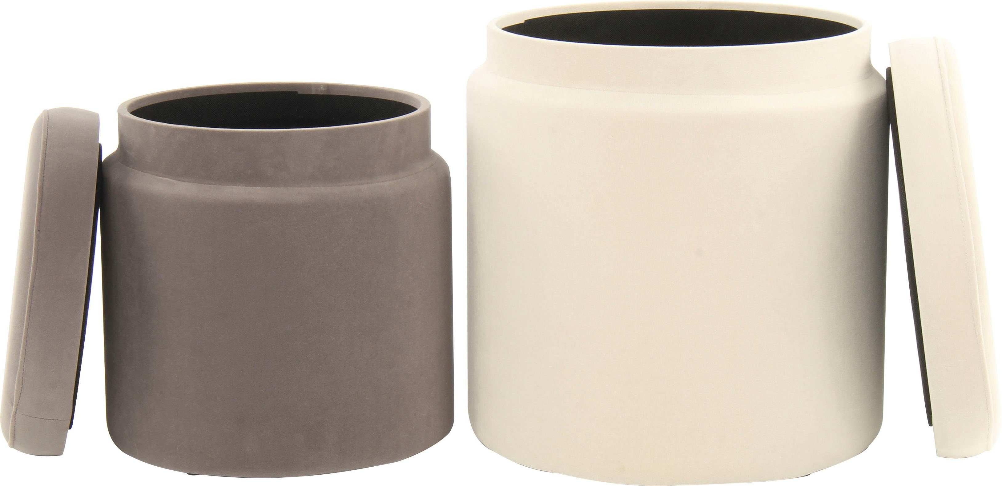 Kayoom Hocker met bergruimte Kruk Zora 225 2-delige set, fluweelzachte stof bekleding, ronde elegante vorm (set, 2 stuks) hockers beige