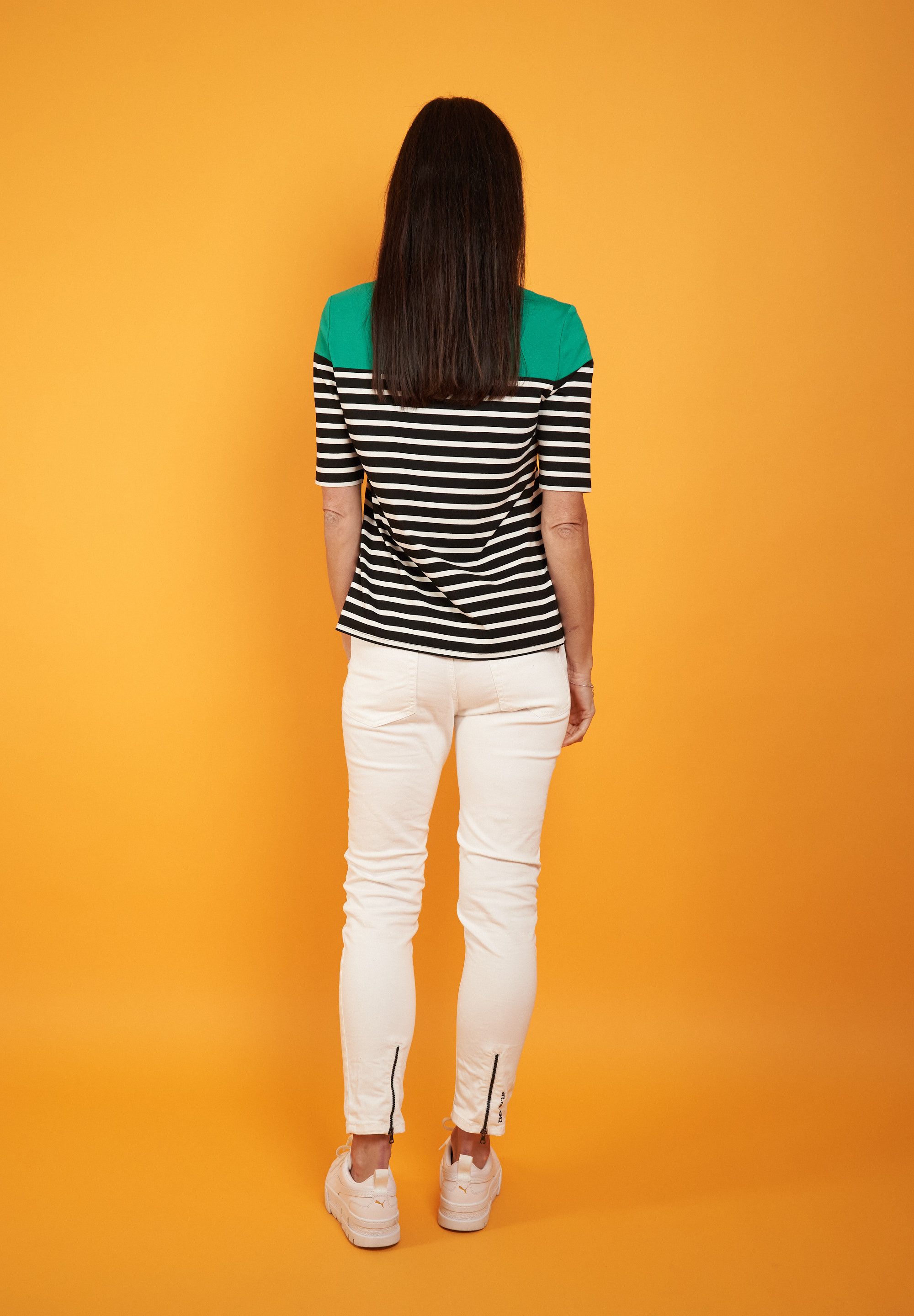 Seidel Moden T-shirt met colorblocking en streepjespatroon, made in germany