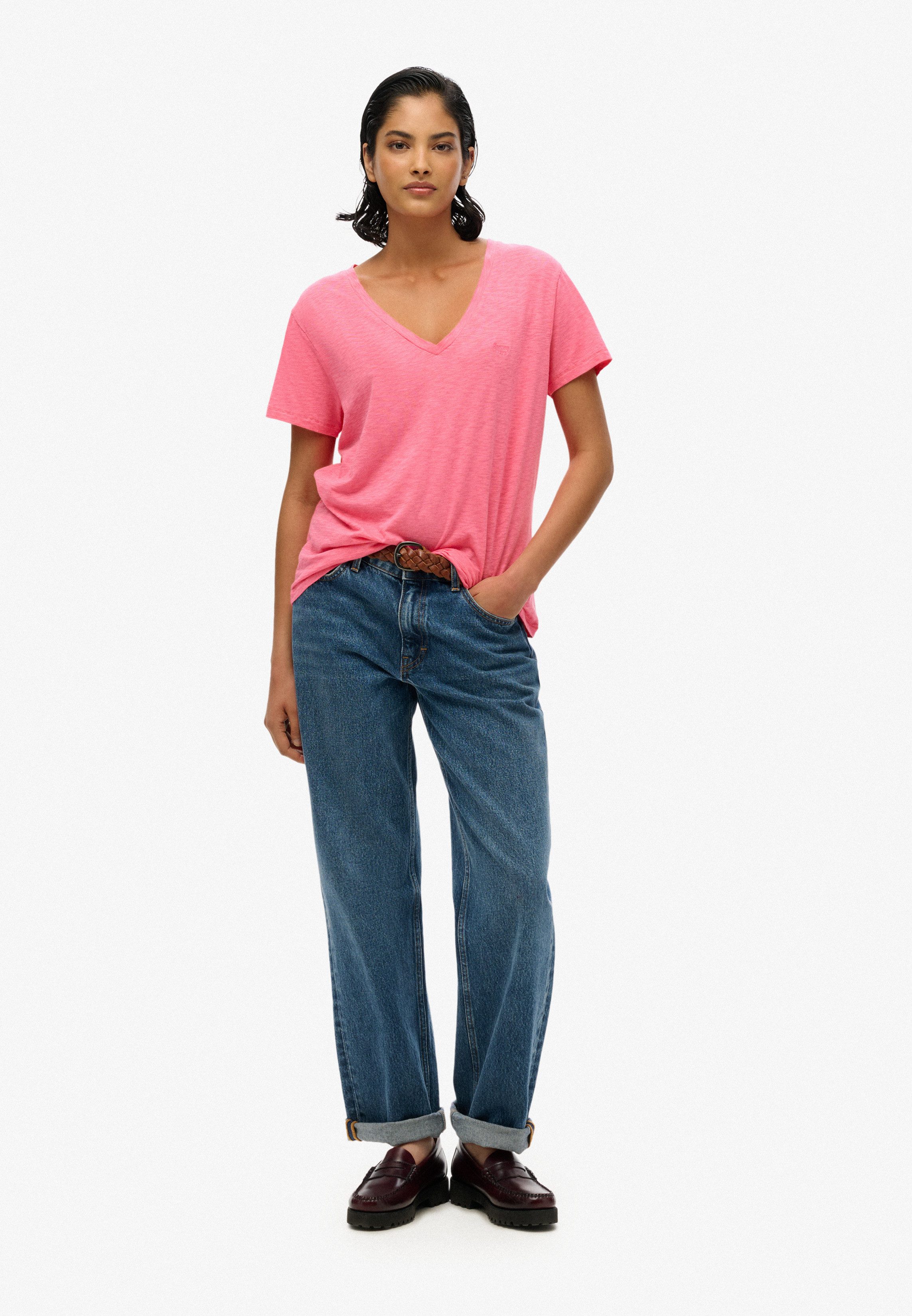 Superdry Shirt met V-hals STUDIOS SLUB EMB VEE TEE gestructureerd t-shirt met v-hals en borduursel