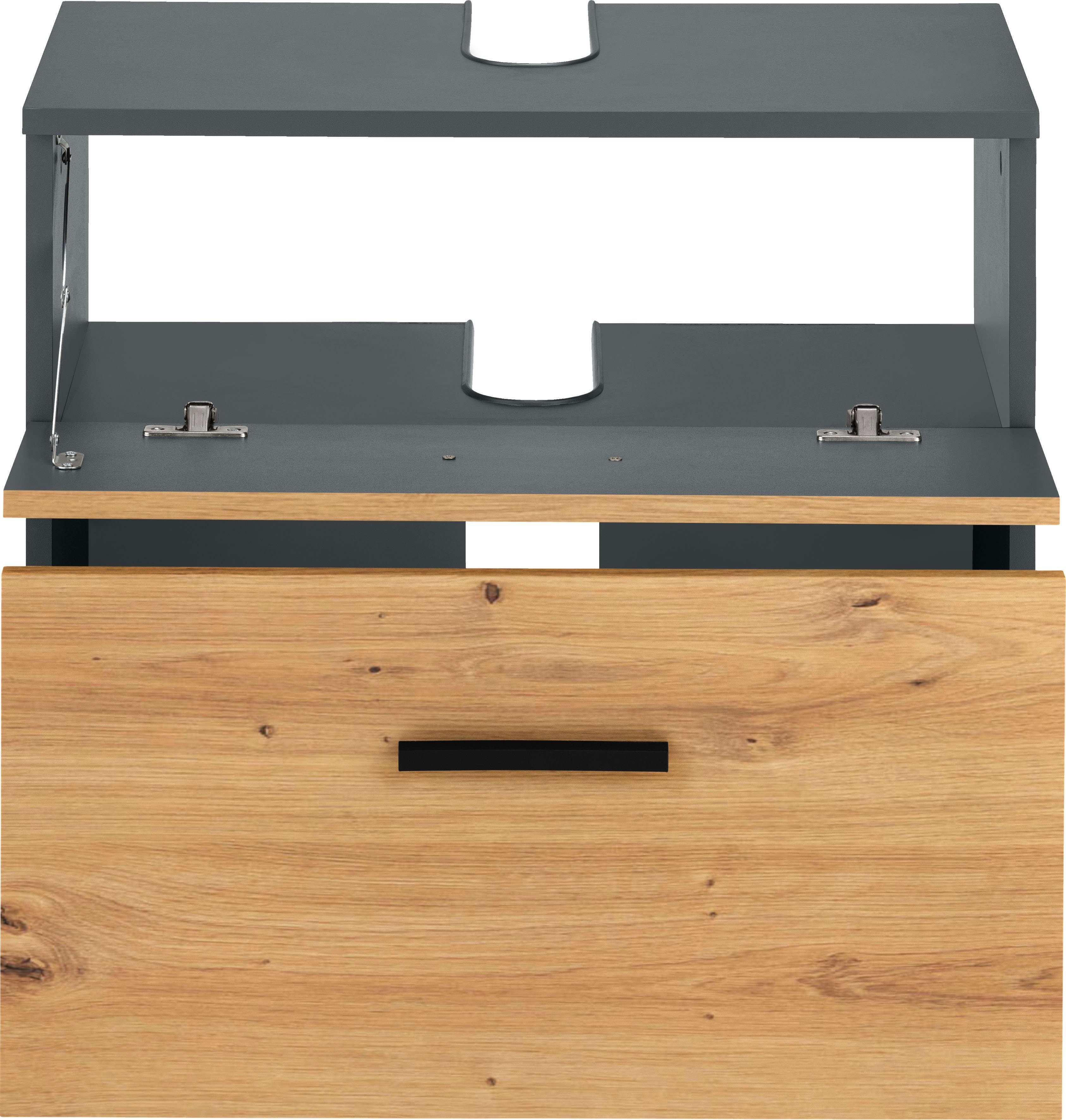 INOSIGN Wastafelonderkast Skara met klep en lade, zwarte grepen, breedte 60 cm, hoogte 55 cm