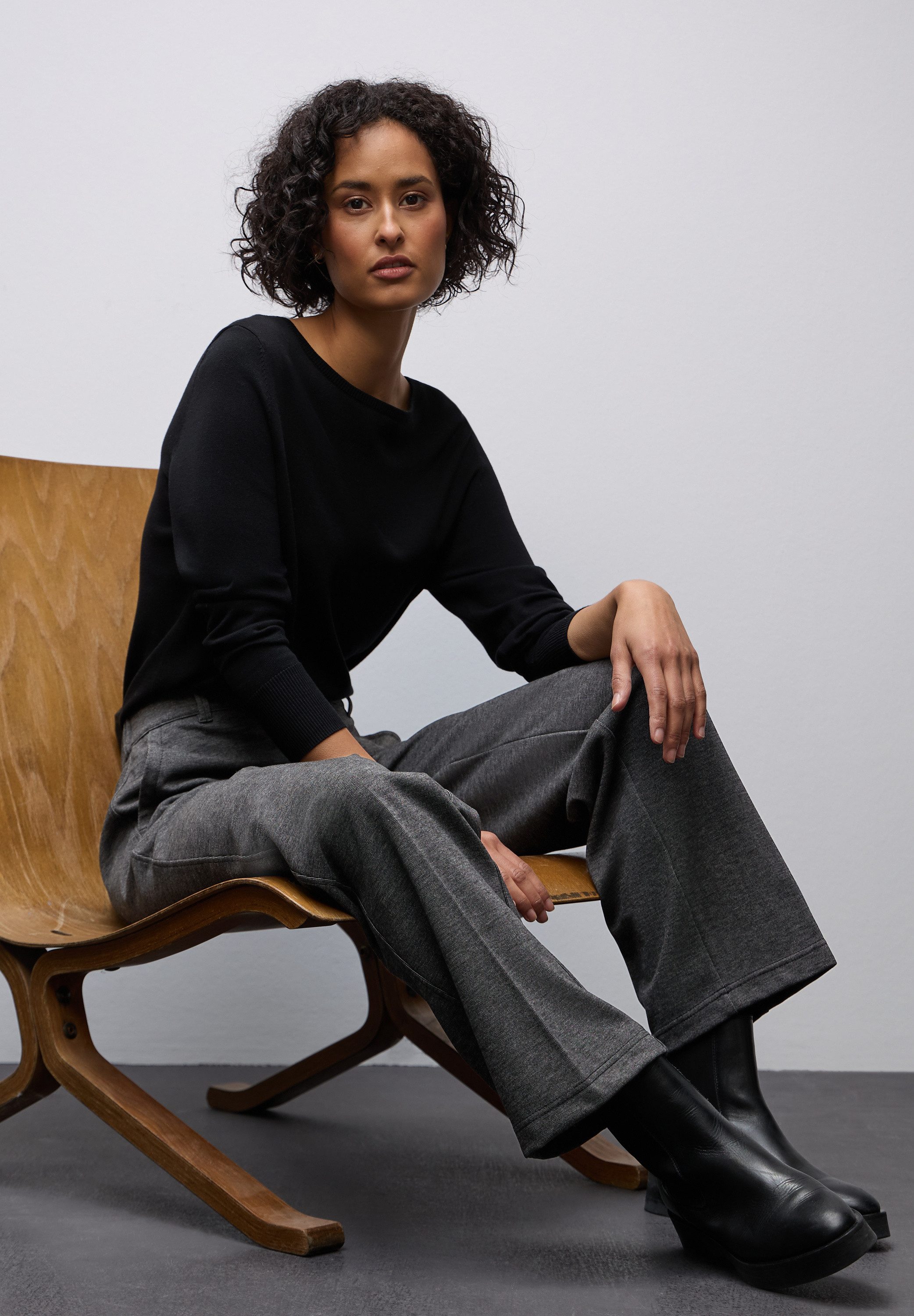 STREET ONE Stoffen broek gemêleerd, in casual fit en met stretch