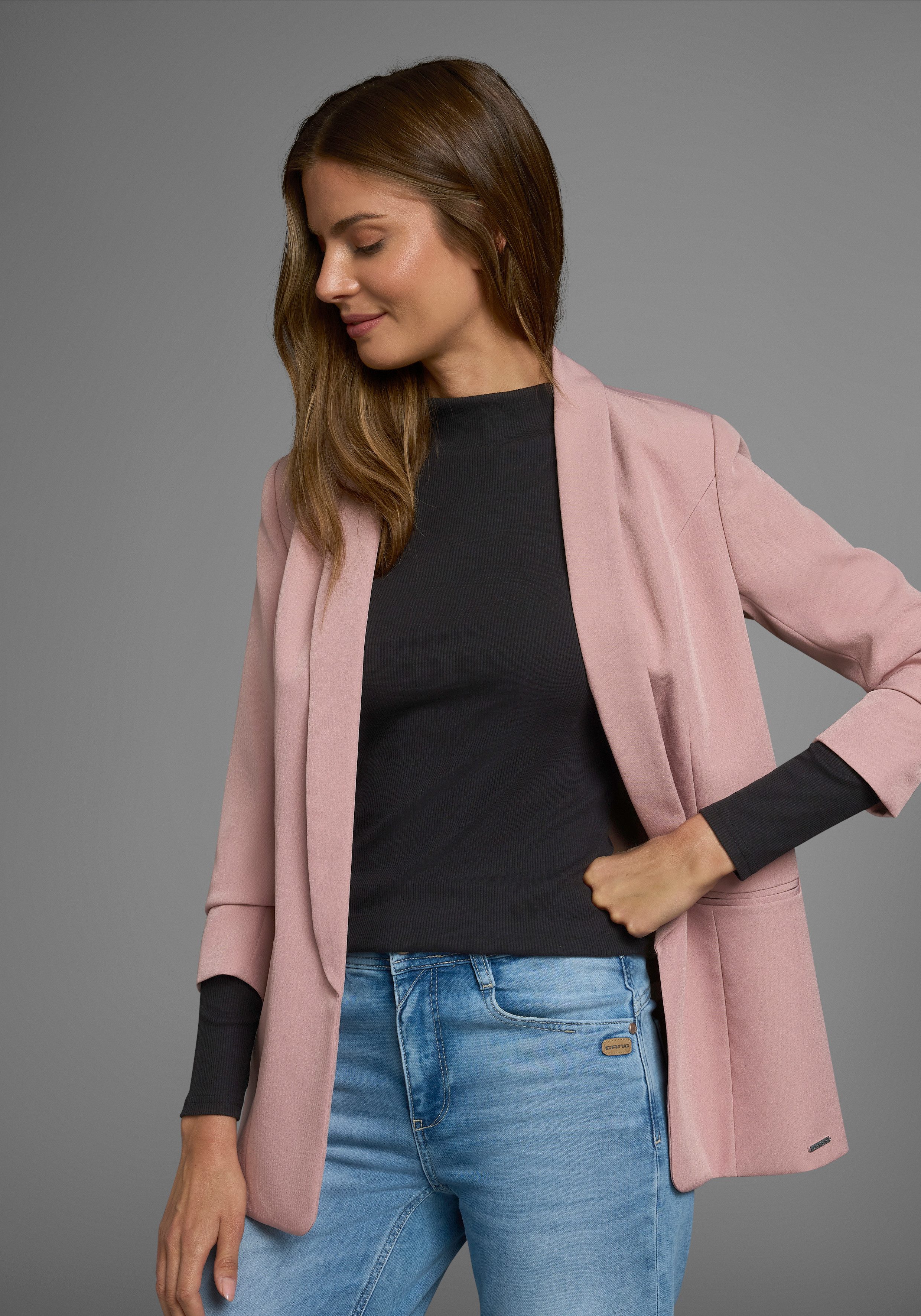 AJC Shirt met lange mouwen lange mouwen, basic-stijl, staande kraag, ideaal voor kantoor en vrije tijd