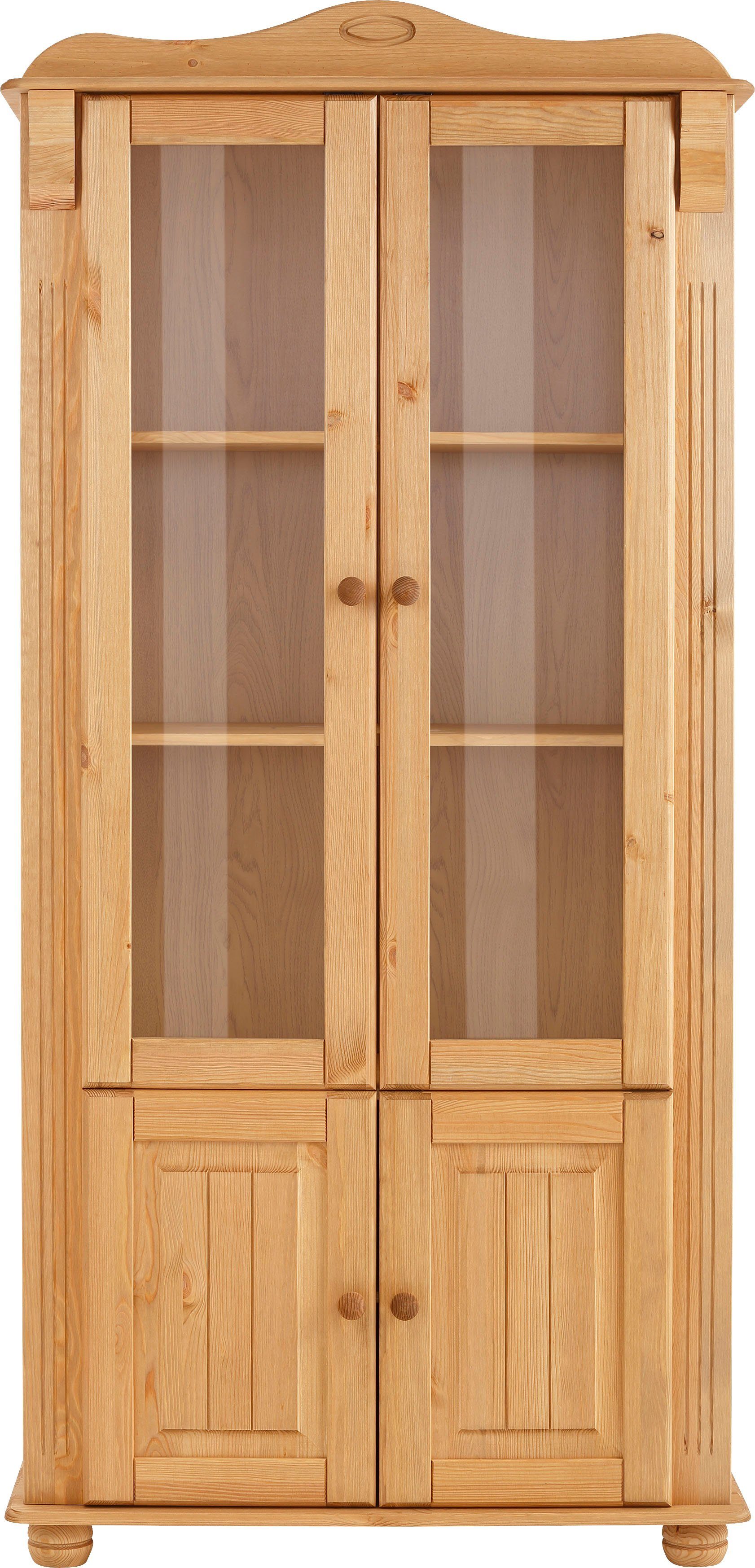 Home affaire Vitrinekast ADELE 4-deurs, hoogte 185 cm, met glaselementen, van massief dennenhout, fsc®