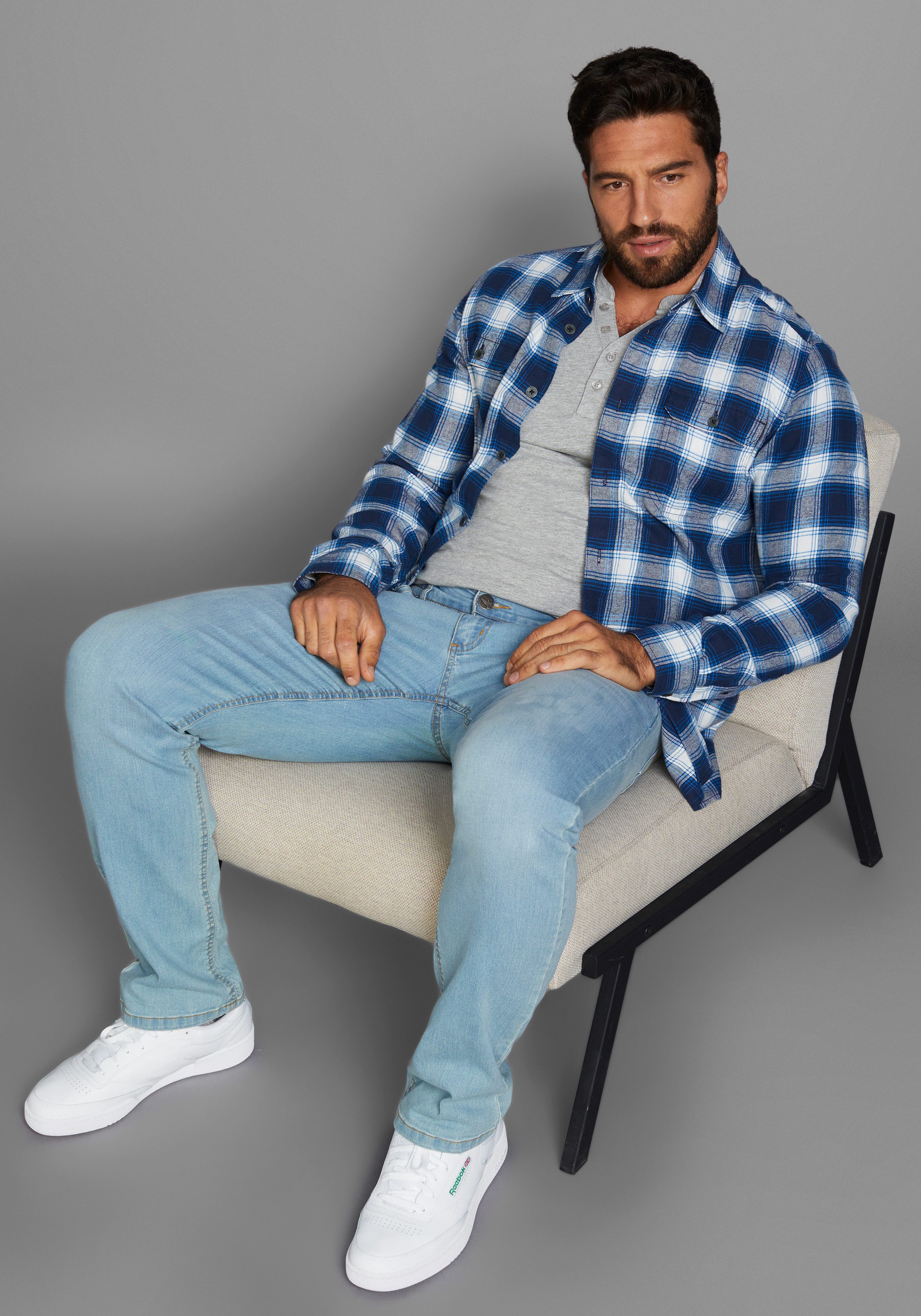 H.I.S Henleyshirt met knoopsluiting (set 2-delig 2 stuks)
