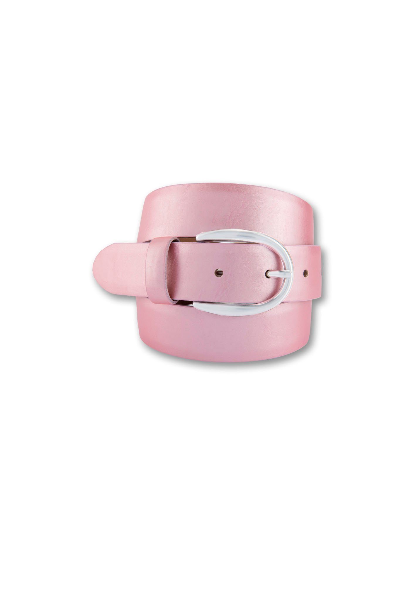 BERND GÖTZ Leren riem zilverkleurige designsluiting in hoefijzervorm dames brede riemen maat 105 roze