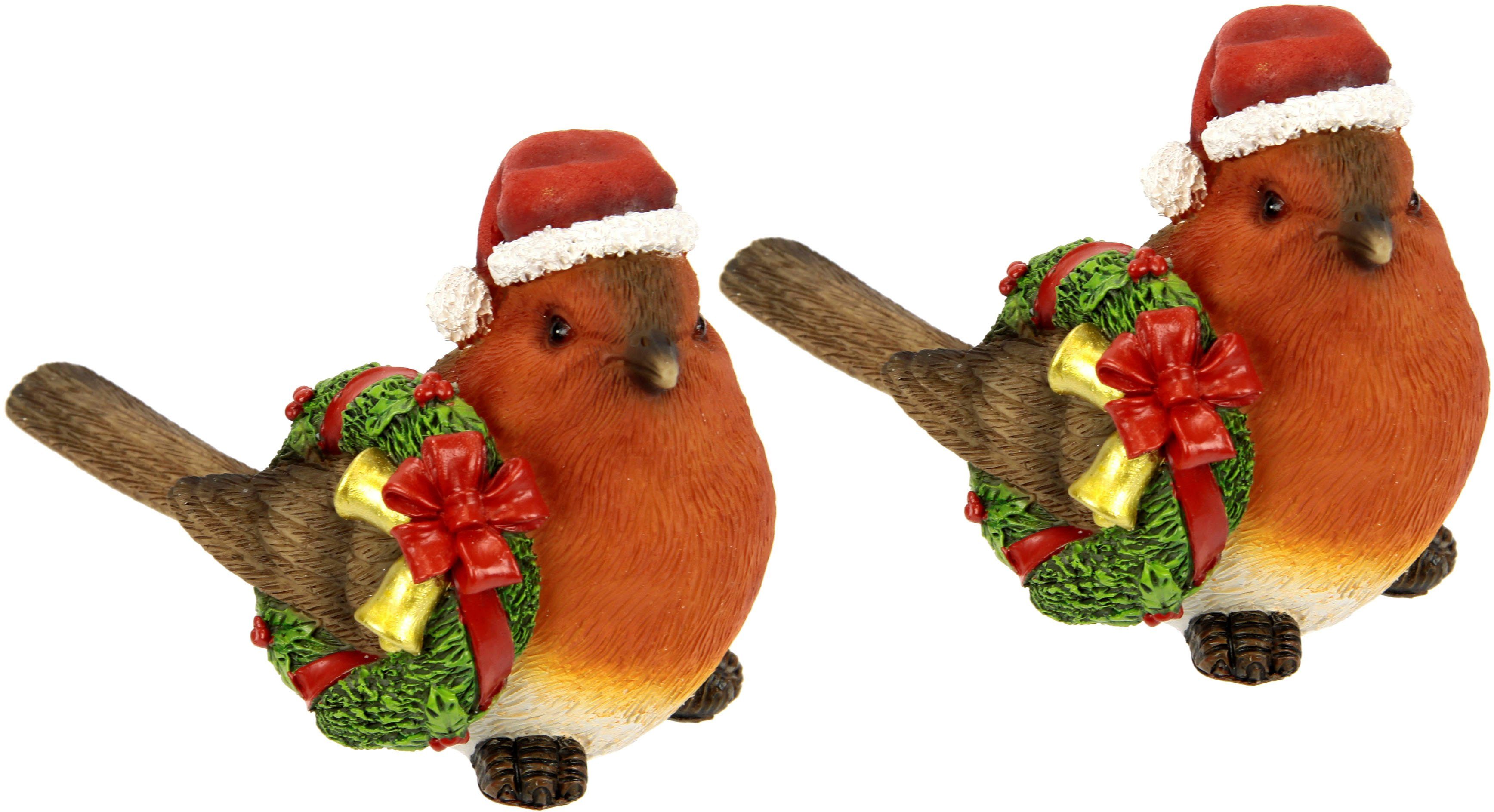 I.GE.A. Kerstfiguur Weihnachtsvogel mit Kranz und Mütze, 2er Set, Höhe ca. 10 cm (set, 2 stuks)