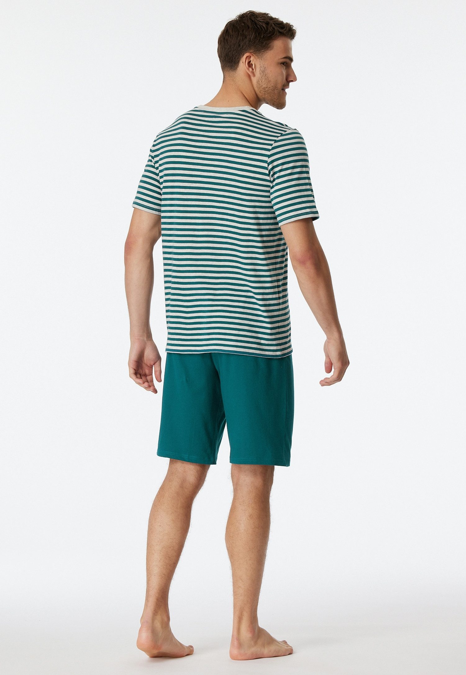 Schiesser Shortama Casual Nightwear met gekleurd contraststrepen en geribbelde ronde hals (2-delig)