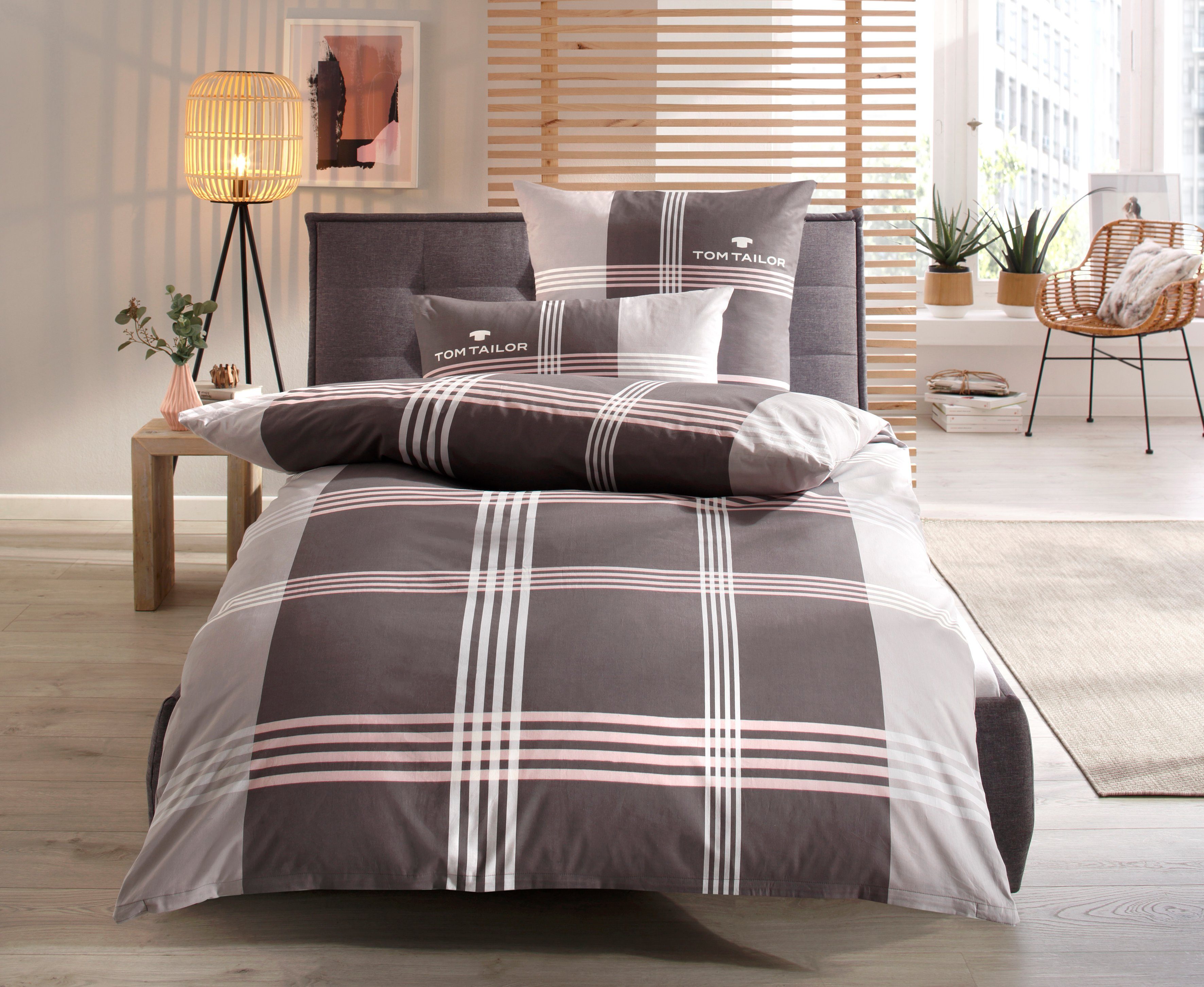 TOM TAILOR HOME Beddengoed Ole in mt. 135x200 of 155x220 cm geruit katoenen bedlinnen, met rits dekbedovertrekken maat 1x 155x220 cm grijs