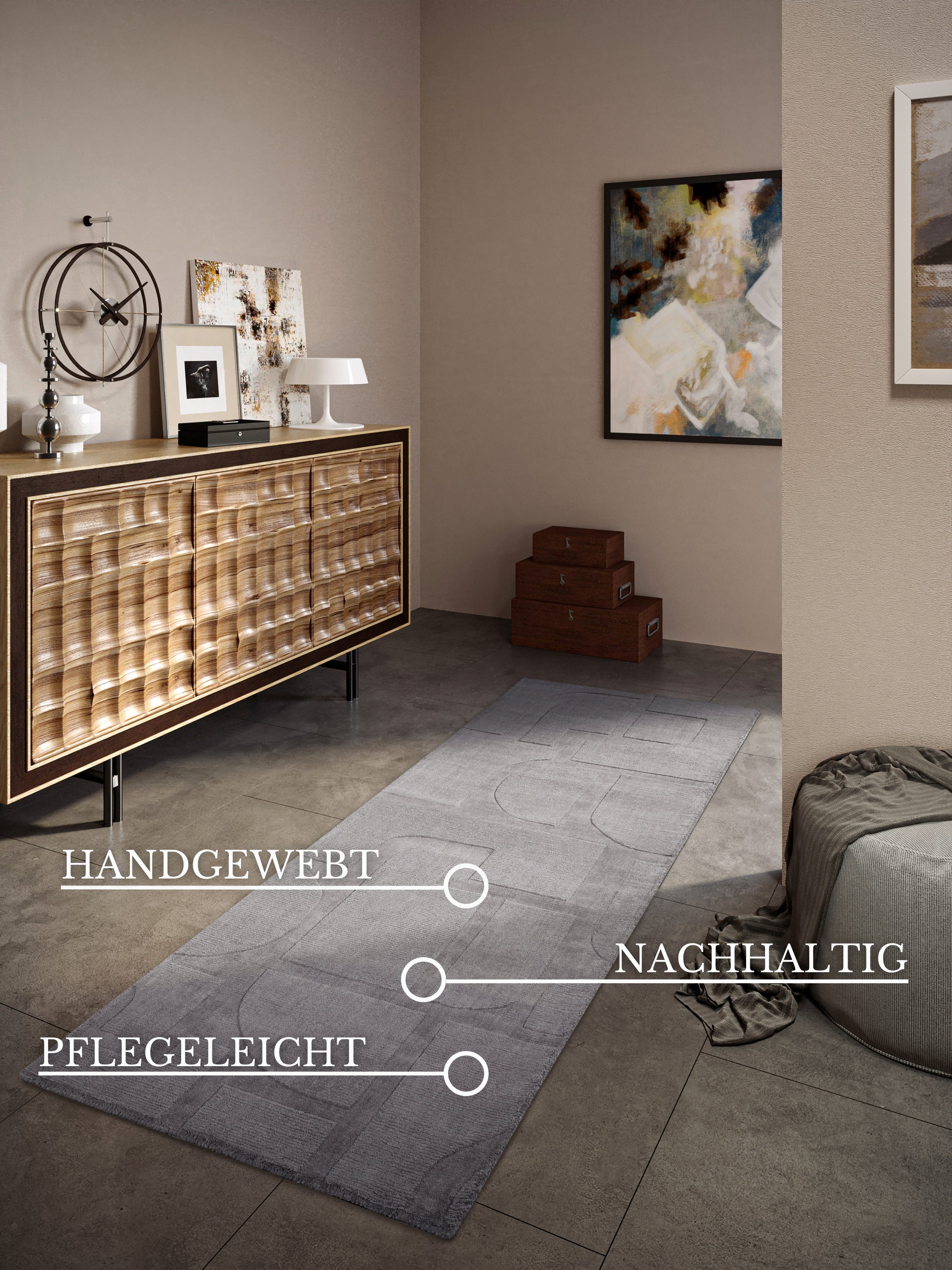 Villeroy & Boch Wollen kleed Alexis Handgeweven, wol, natuur, woonkamer, geometrie, boho, design