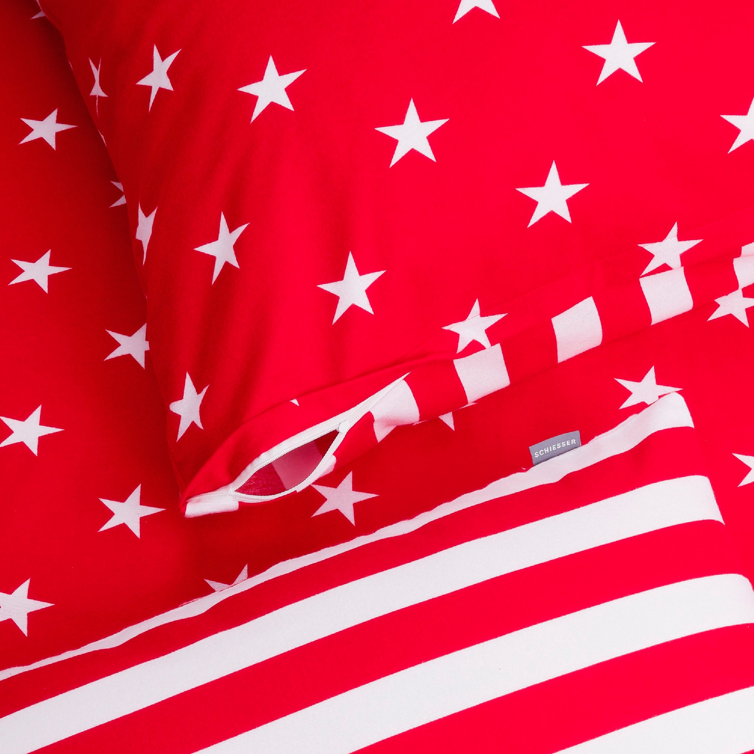 Schiesser Tweezijdig te gebruiken overtrekset Stars & Stripes van zacht katoen met sterrenprint (2-delig)