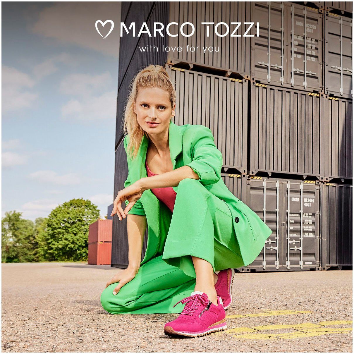 Marco Tozzi Sneakers met sleehak vrijetijdsschoen, lage schoen, veterschoen in vegan uitvoering