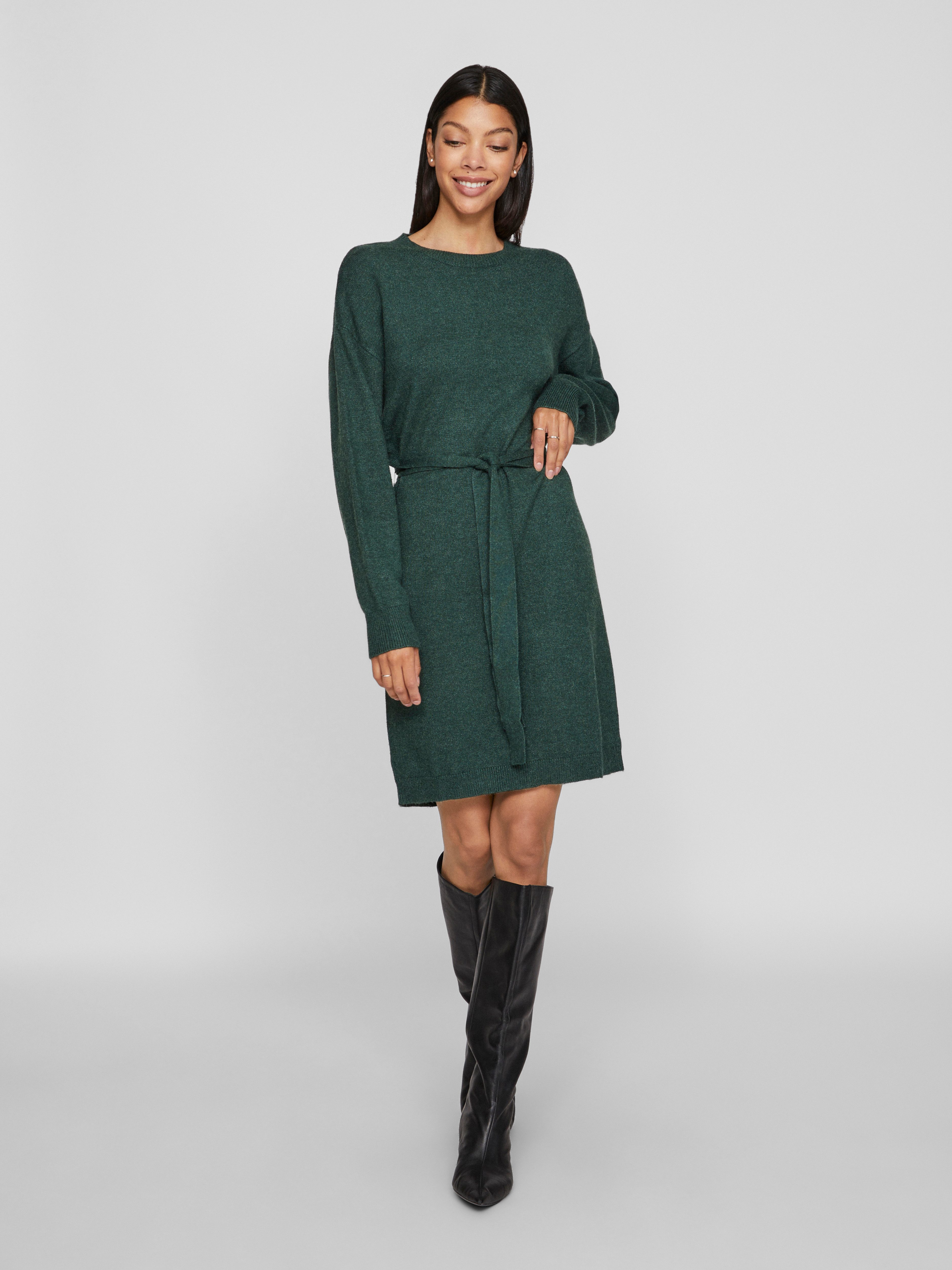 Vila Gebreide jurk VIRIL O-NECK L S BELT KNIT DRESS NOOS