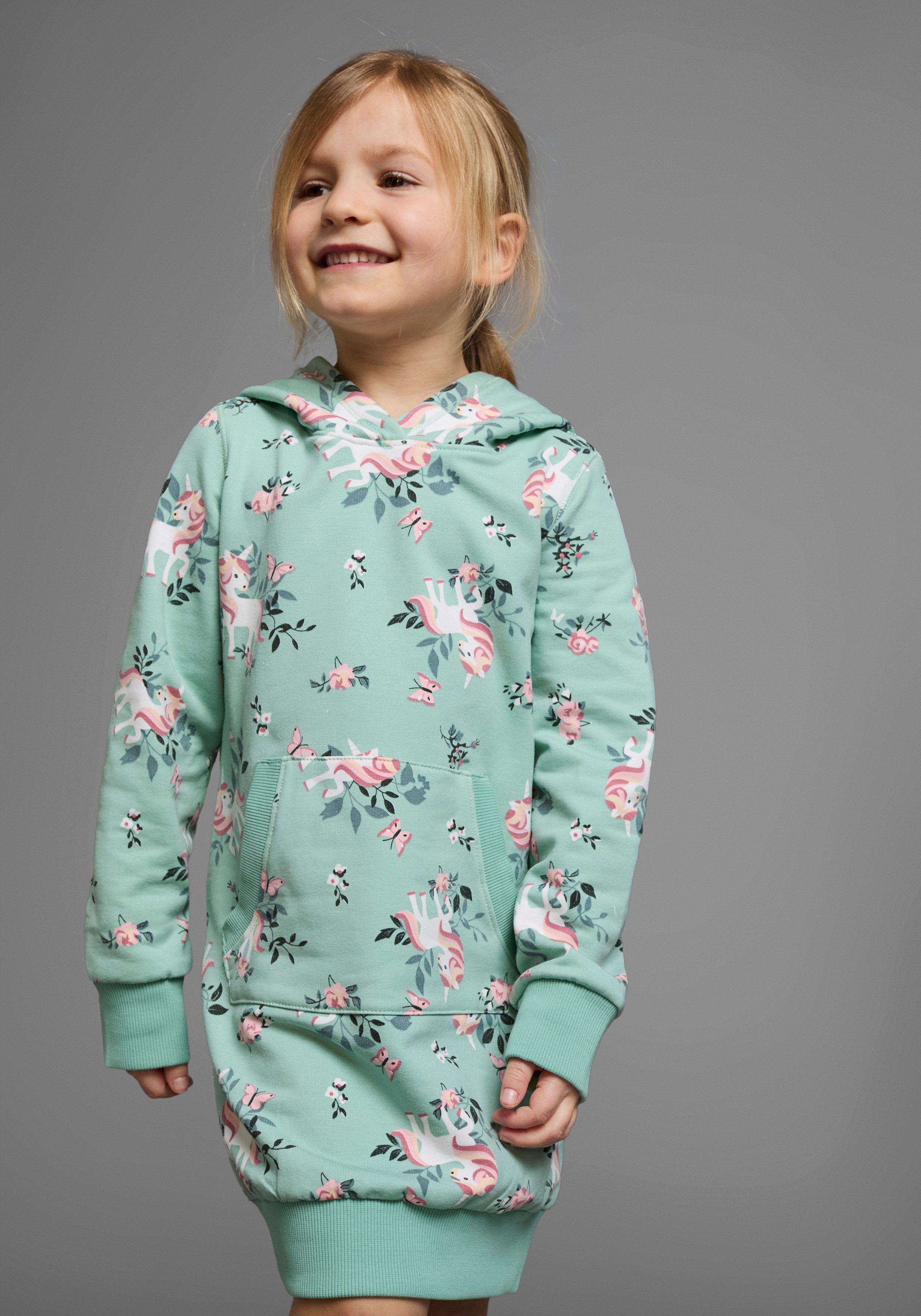 KIDSWORLD Sweatjurk Eenhoorn tot halverwege de bovenbenen, meisjesachtige stijl