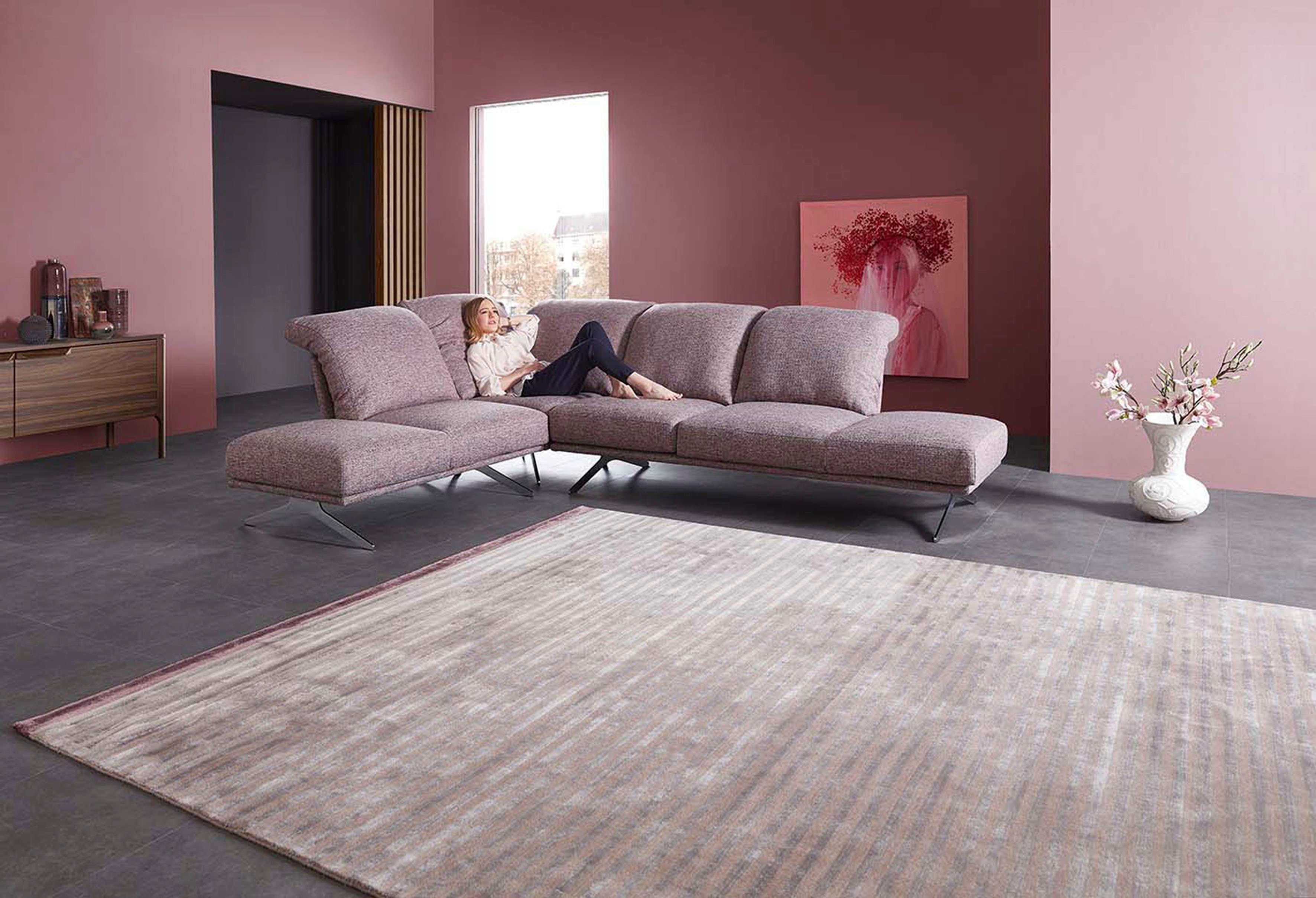 THEKO Vloerkleed Miami 3286 Handgeweven vloerkleed, gestreept, met de hand geweven, van viscose & wol