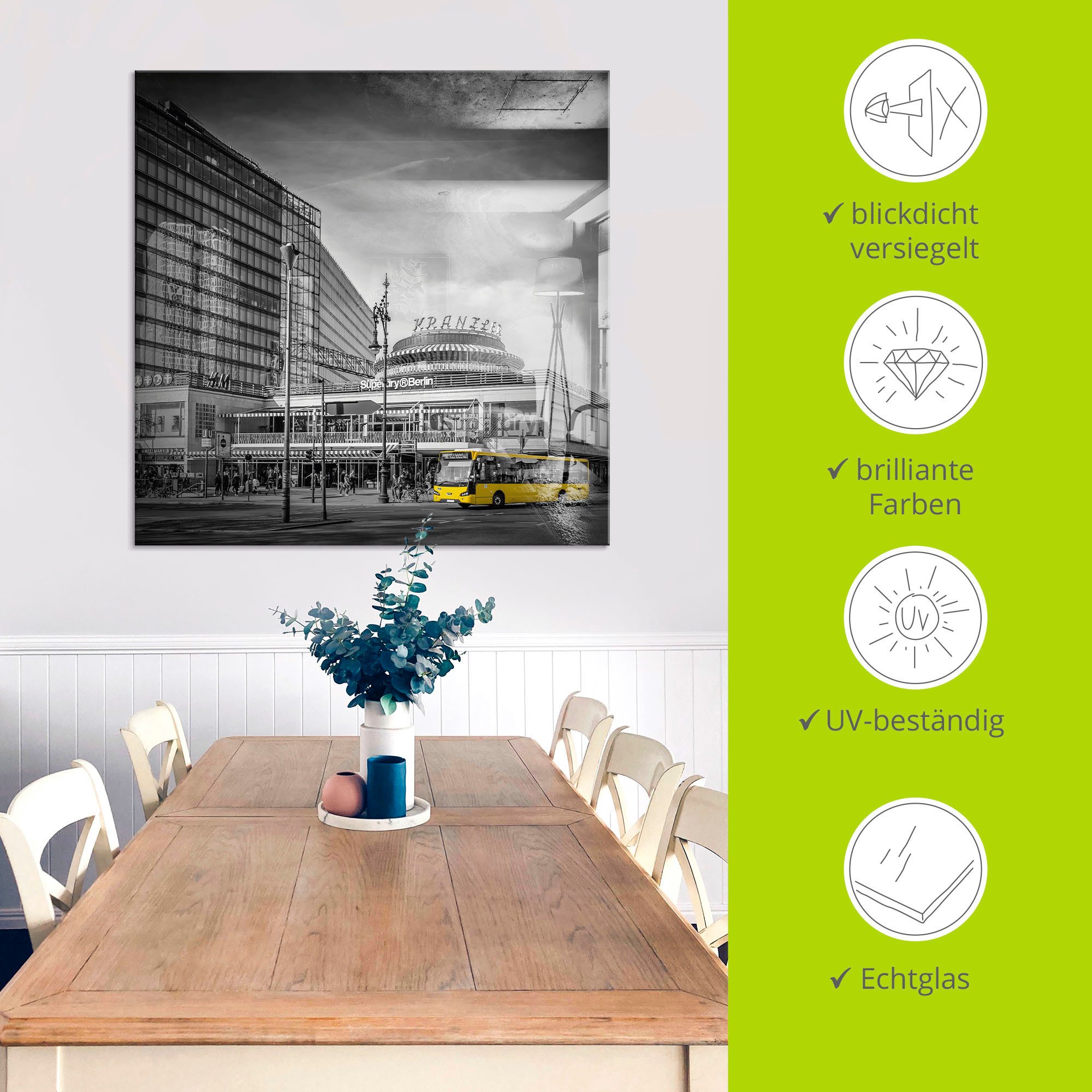 Artland Print op glas Berlijn City-west in verschillende maten