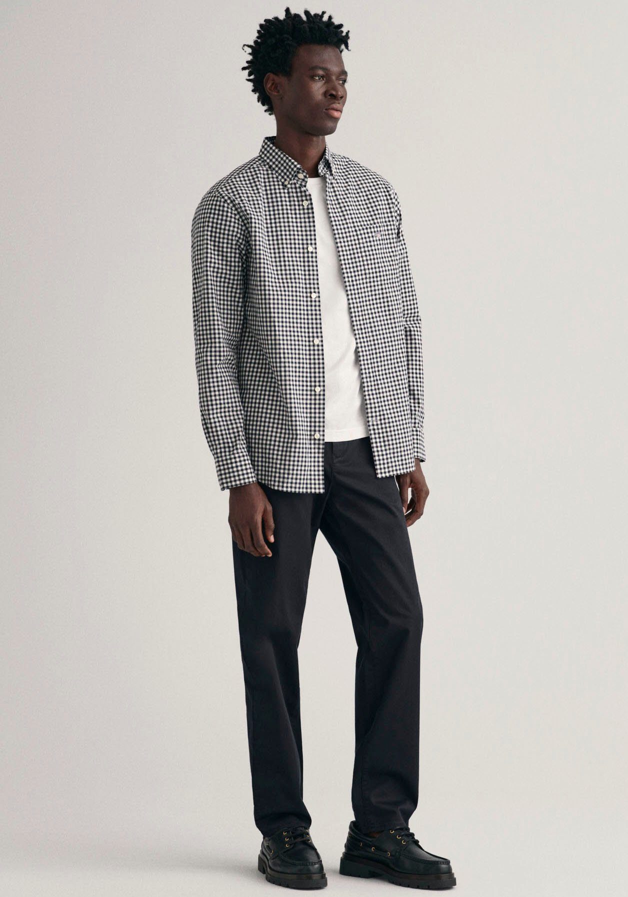 Gant Overhemd met lange mouwen REG POPLIN GINGHAM SHIRT met logoborduursel op borsthoogte