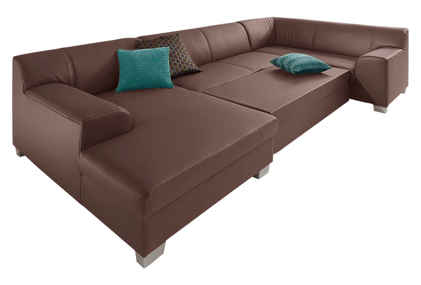DOMO collection Zithoek Amando U-vorm naar keuze met bedfunctie, stevig zitcomfort, vrij in de ruimte te plaatsen