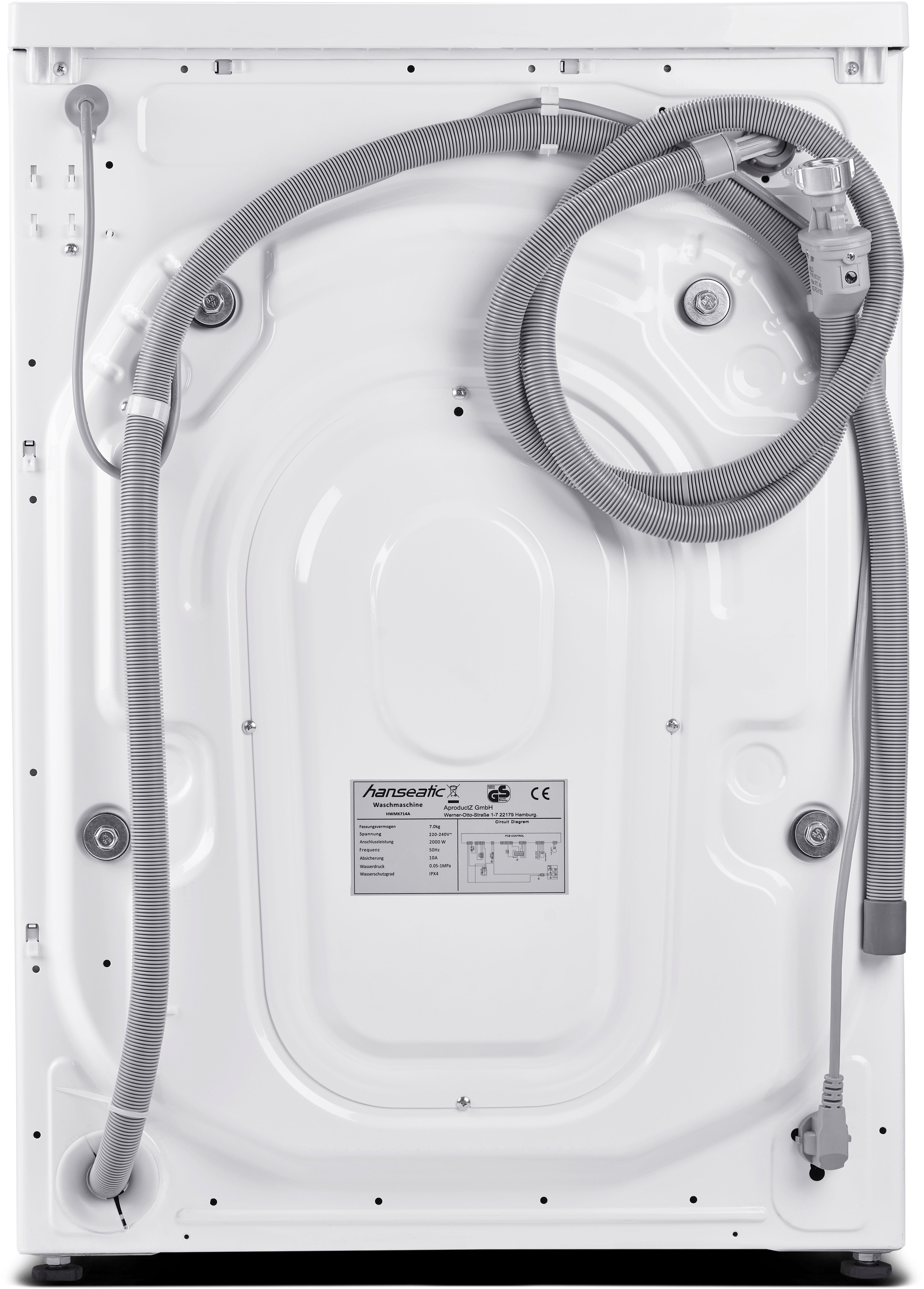 Hanseatic Wasmachine HWMK714A, Automatische dosering, nachtwasprogramma, overloopbeveiliging, stoomoptie