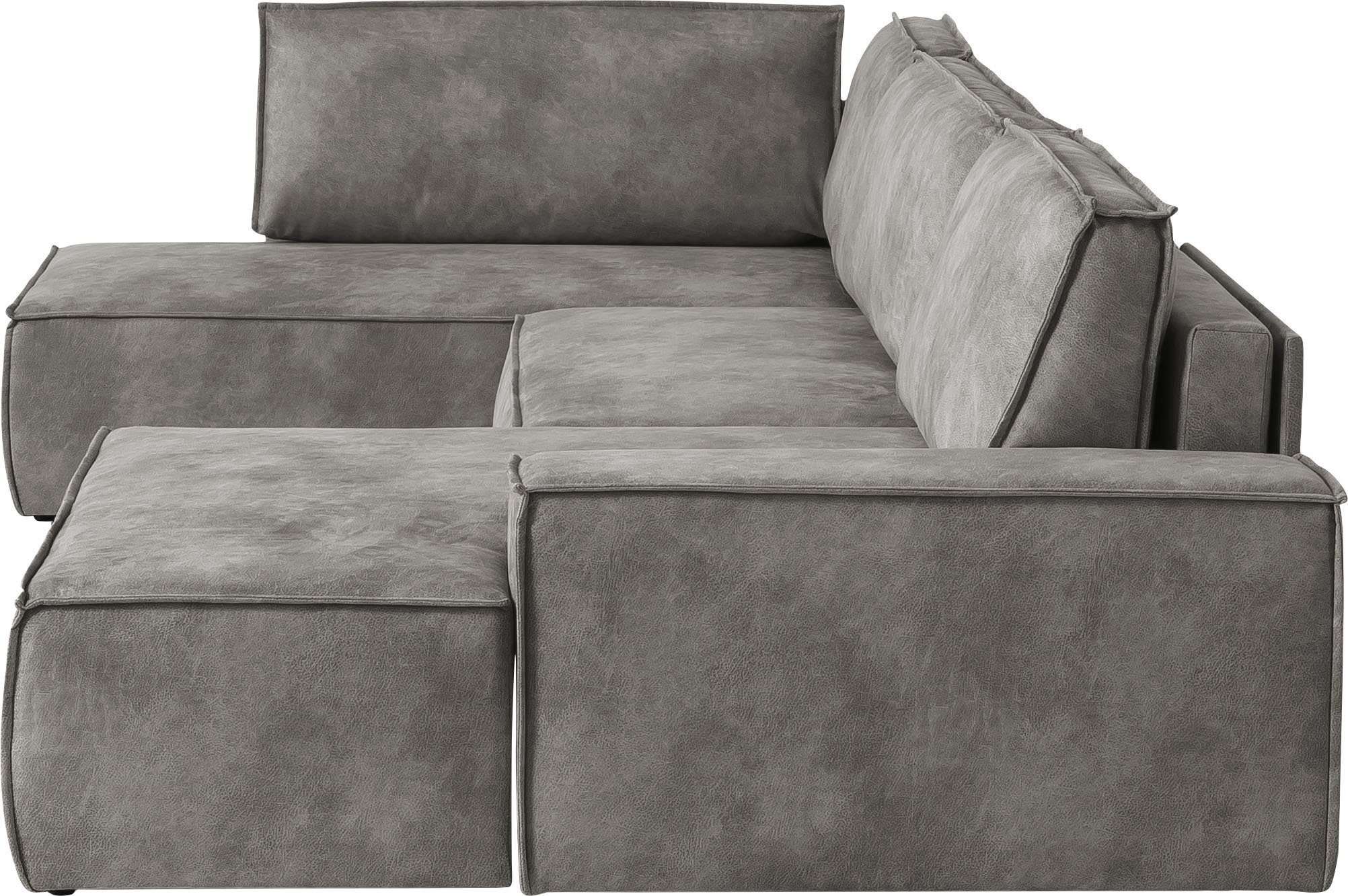 Home affaire Zithoek SHERWOOD 329 cm, U-vorm, slaapbank, Slaapfunctie met bedkist (194x139 cm), cord, vintage, fluweel