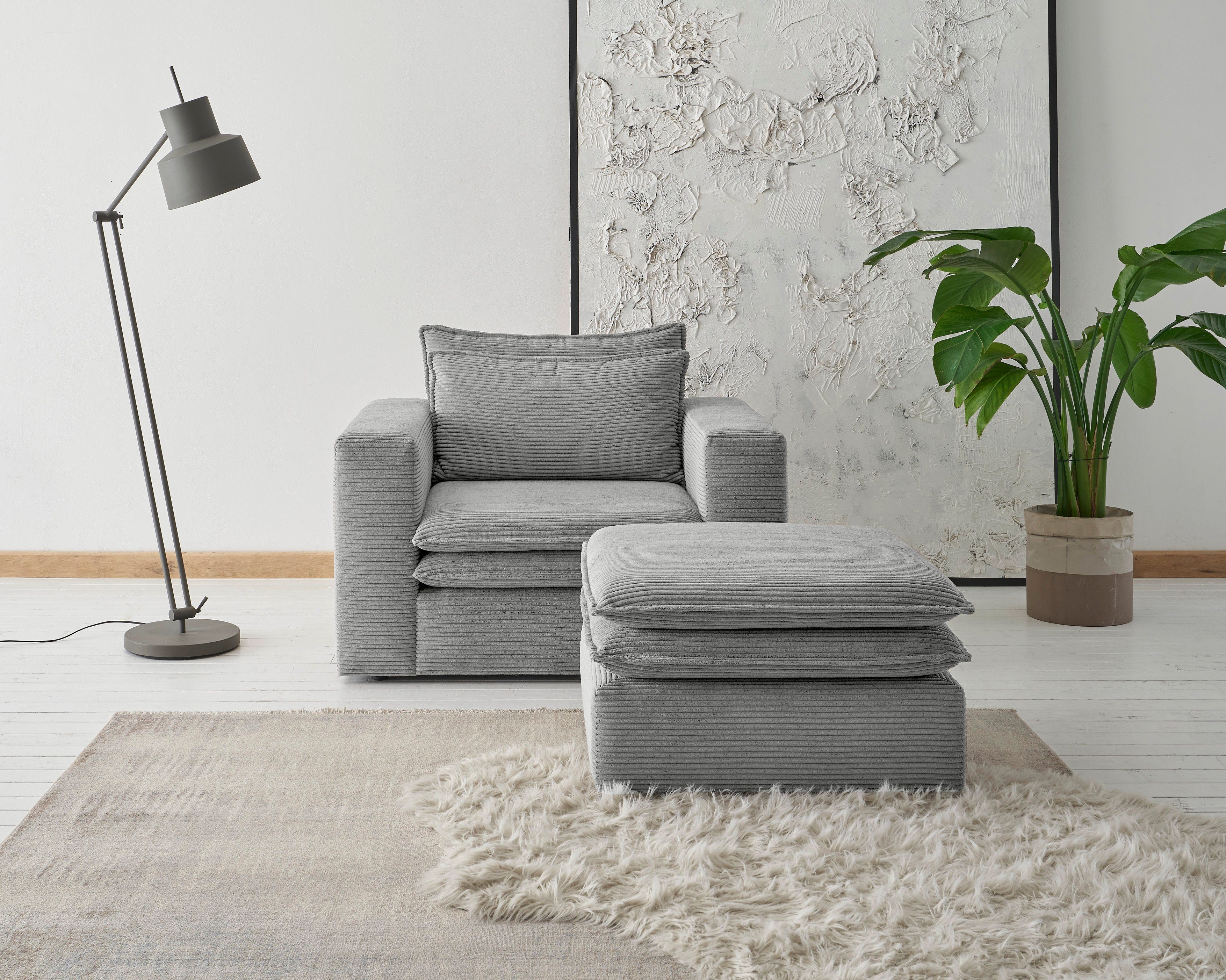 Places of Style Zithoek PIAGGE Hoogwaardige cord, fauteuil en hocker klein als set (2-delig)