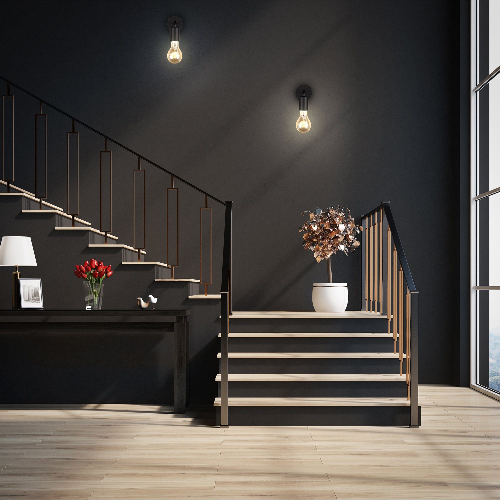 B.K.Licht Wandlamp Wandlamp, 1-vlamig, vintage, industrieel ontwerp, retro, staal, rond