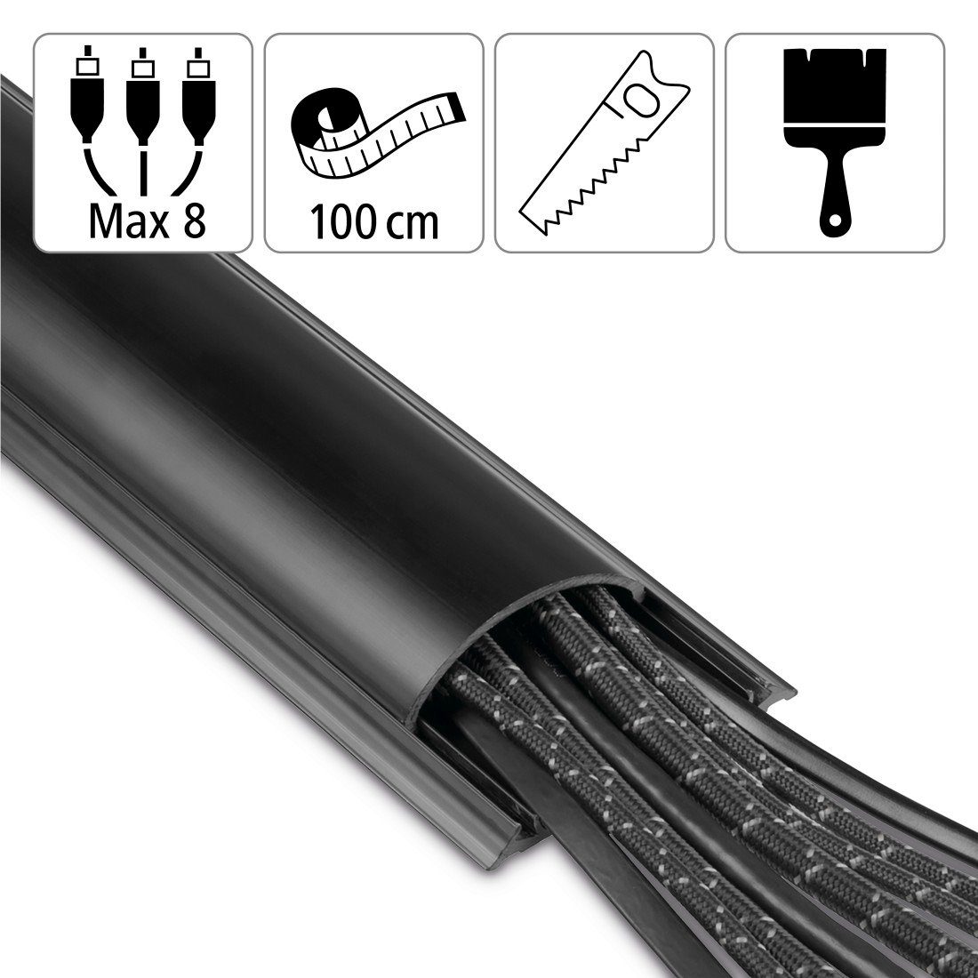 Hama Kabelgoot zelfklevend, halfrond, 100 x 7 x 2,1 cm, PVC