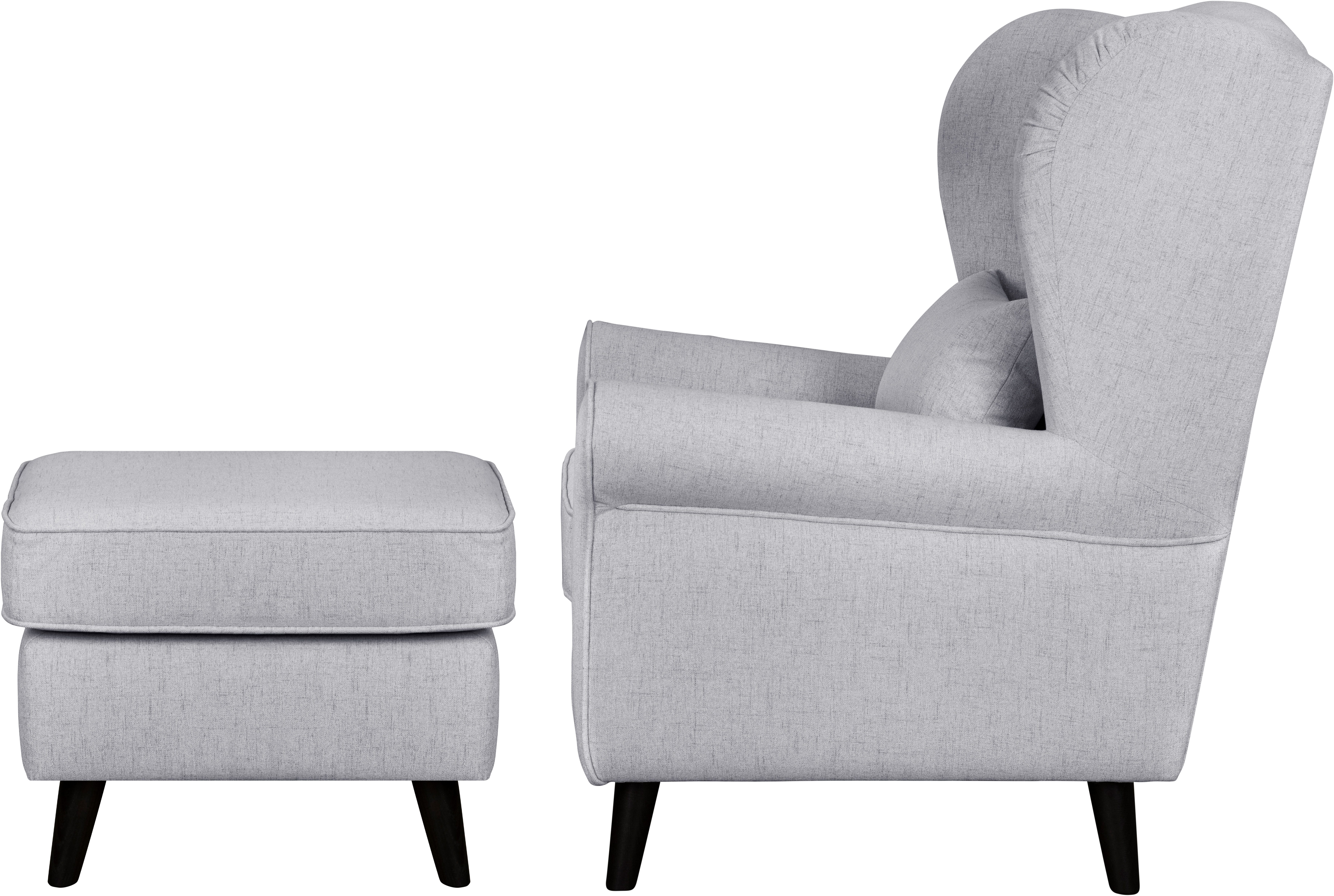 Home affaire Fauteuil Ohrensessel CHISTELLE, optioneel met poef met golfondersteuning, afmetingen: b/d/h: 81/87/99 cm
