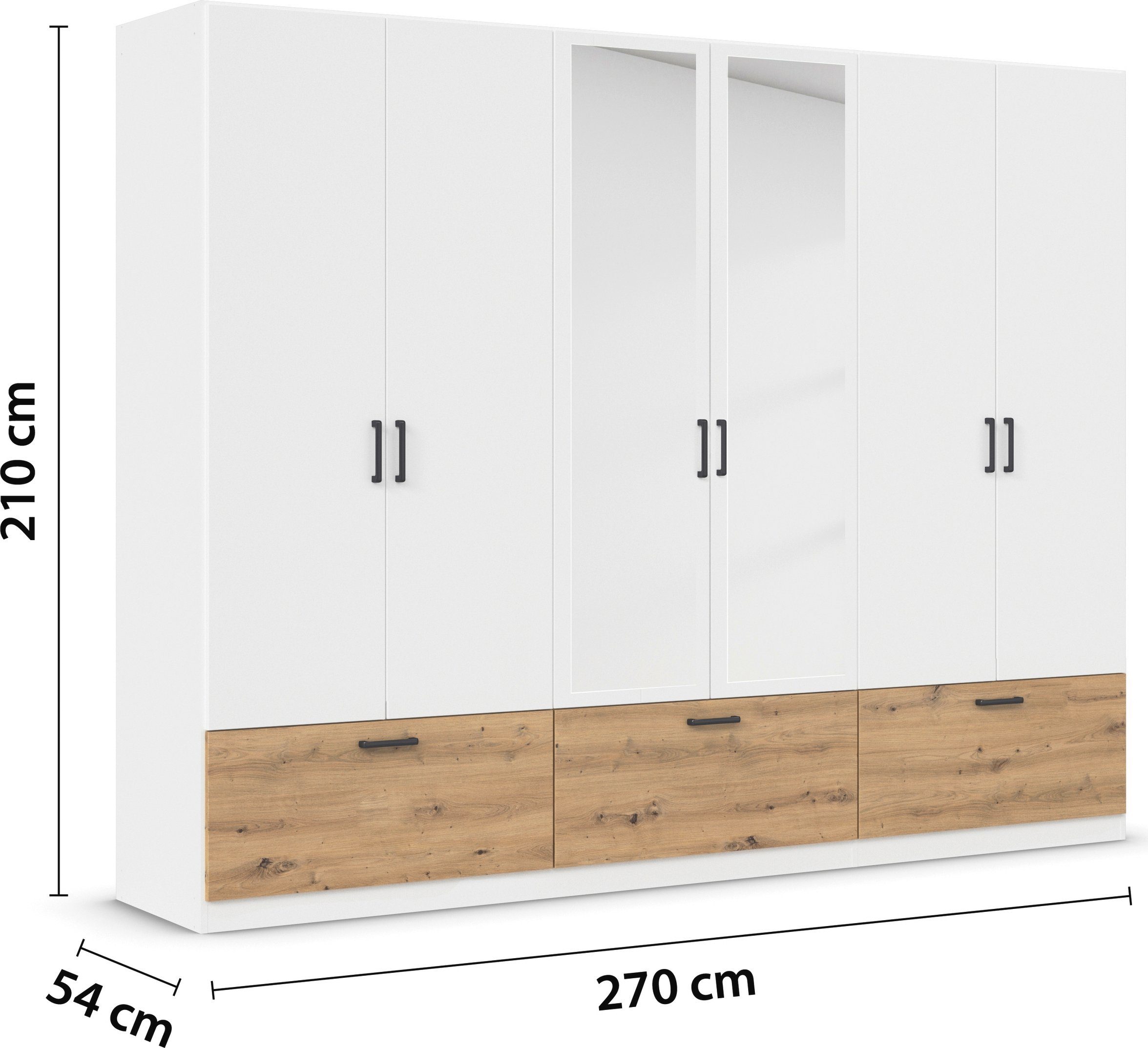 rauch Draaideurkast Kledingkast kast garderobe waskast BARI met spiegel met lades en moderne greep in grijs metallic made in germany