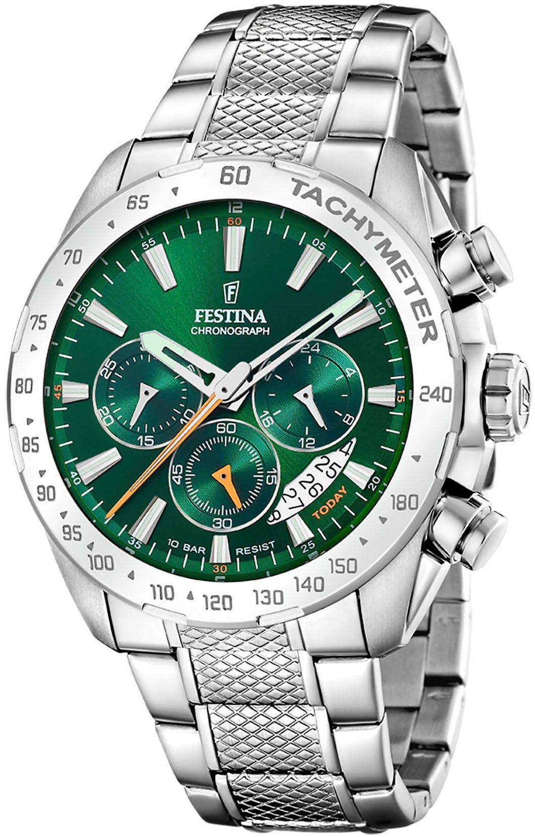 Festina Chronograaf Timeless Chronograph Horloge, quartzhorloge, herenhorloge, stopwatchfunctie, stalen armband