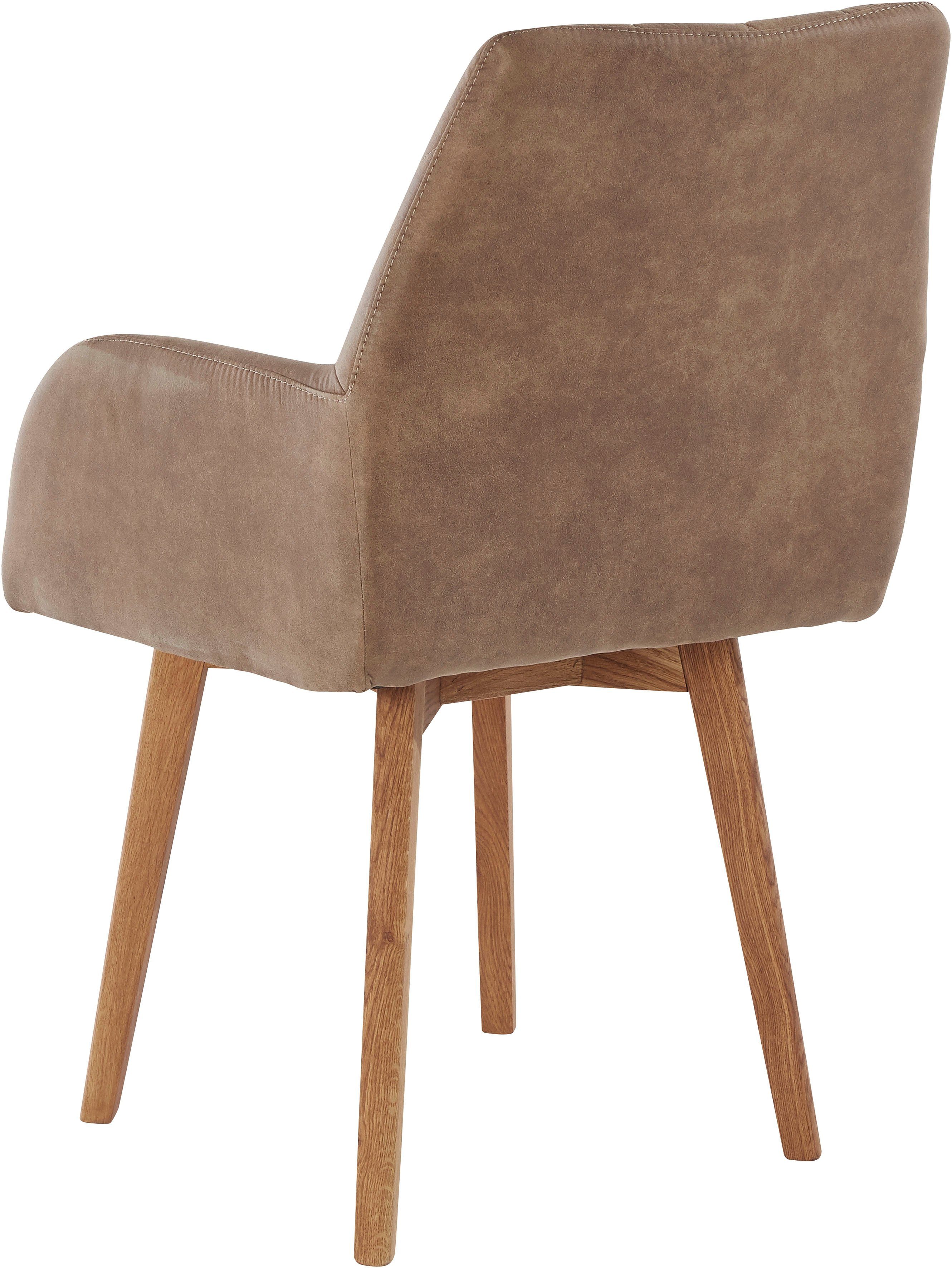 Home affaire Eetkamerstoel Brest Fauteuil in leer of microvezel, geolied massief eiken frame (2 stuks)