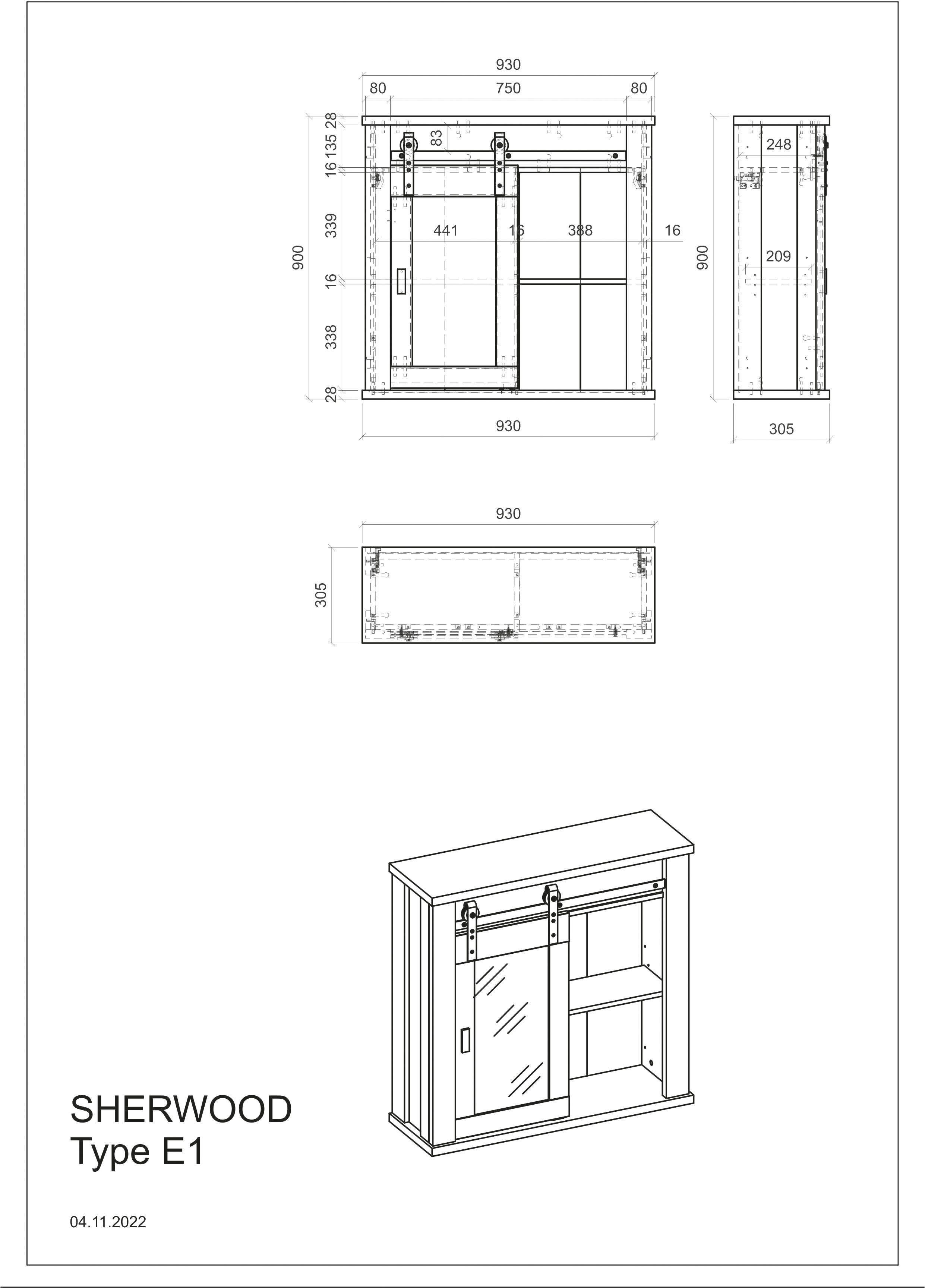 Home affaire Hangend kastje Sherwood met schuurdeurbeslag van metaal, hoogte 90 cm