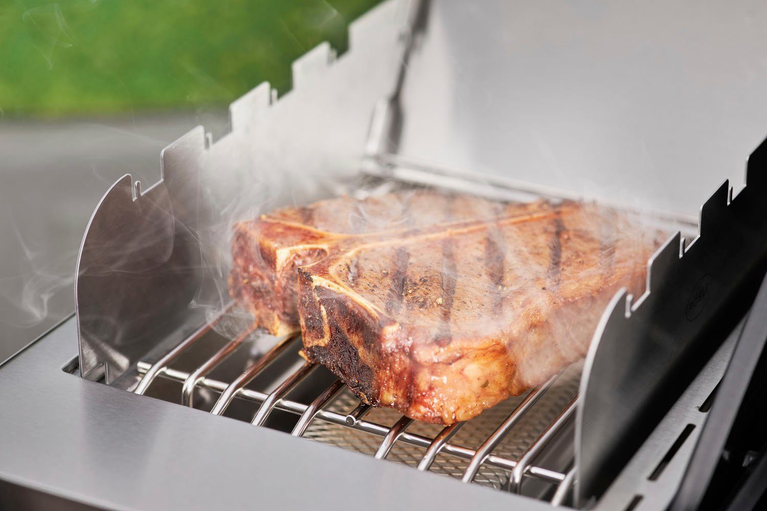 ROESLE Windbescherming voor barbecue VIDERO, 25398 voor primezone, hoogwaardige houder voor grillspiezen, roestvrij staal (2 stuks)