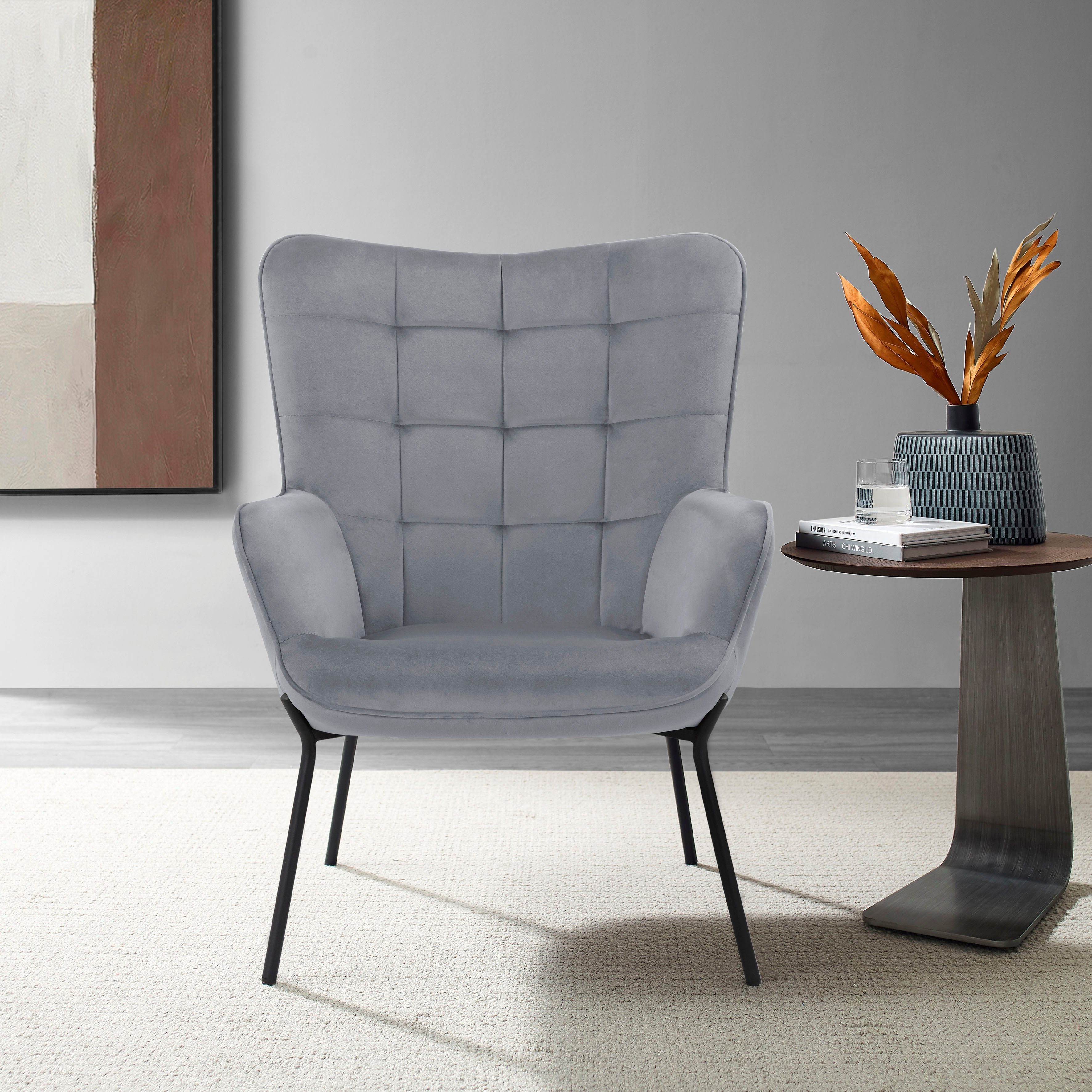 OTTO products Loungestoel Luukas, ovale stoel met metalen poten Stof gerecycled polyester, zacht verdikte zitting en rugleuning, zithoogte 46 cm (1 stuk)