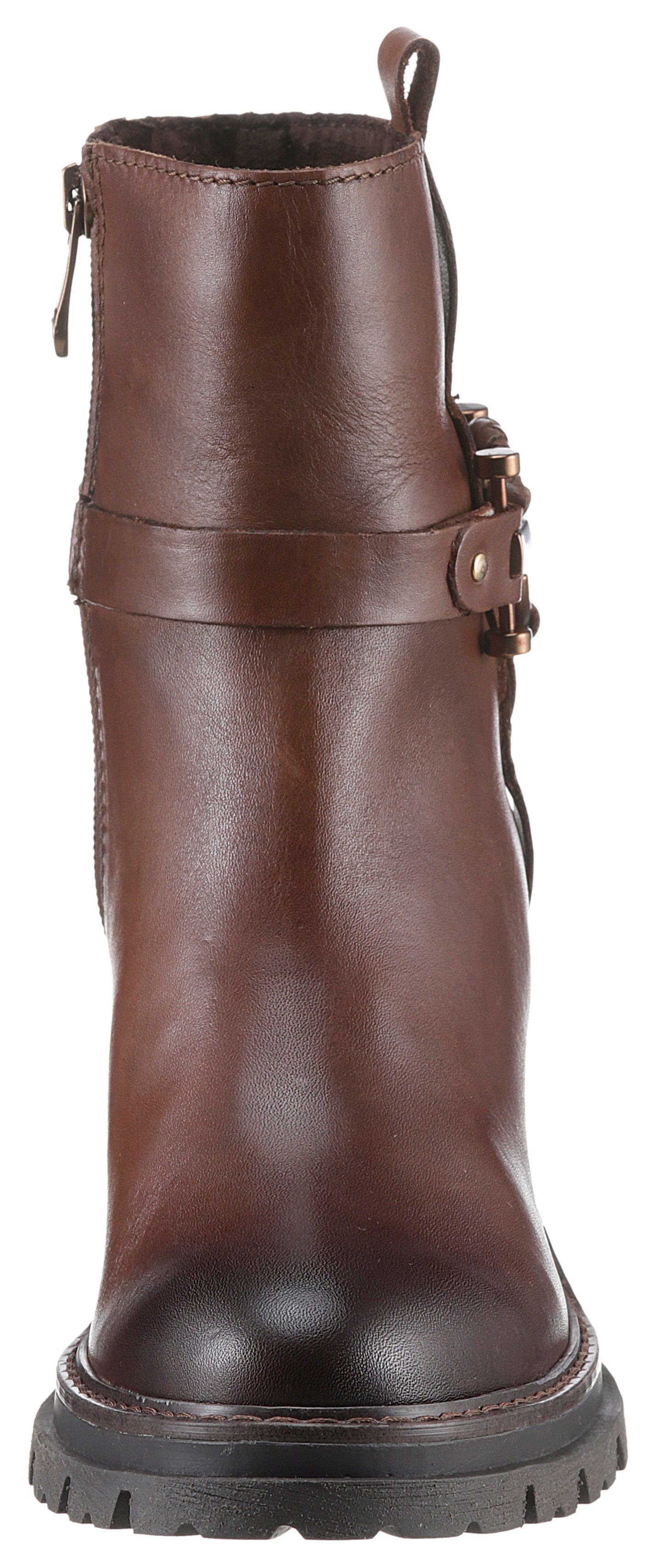 Marco Tozzi Laarsjes hakken, western-enkellaars, chunky boots met decoratieve band