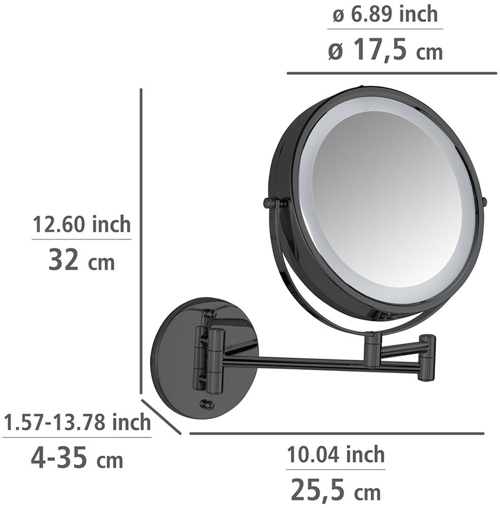 WENKO Wandspiegel Power-Loc® LED model Lumi Cosmetic mirror met verlichting, 5x vergroting, zonder boren