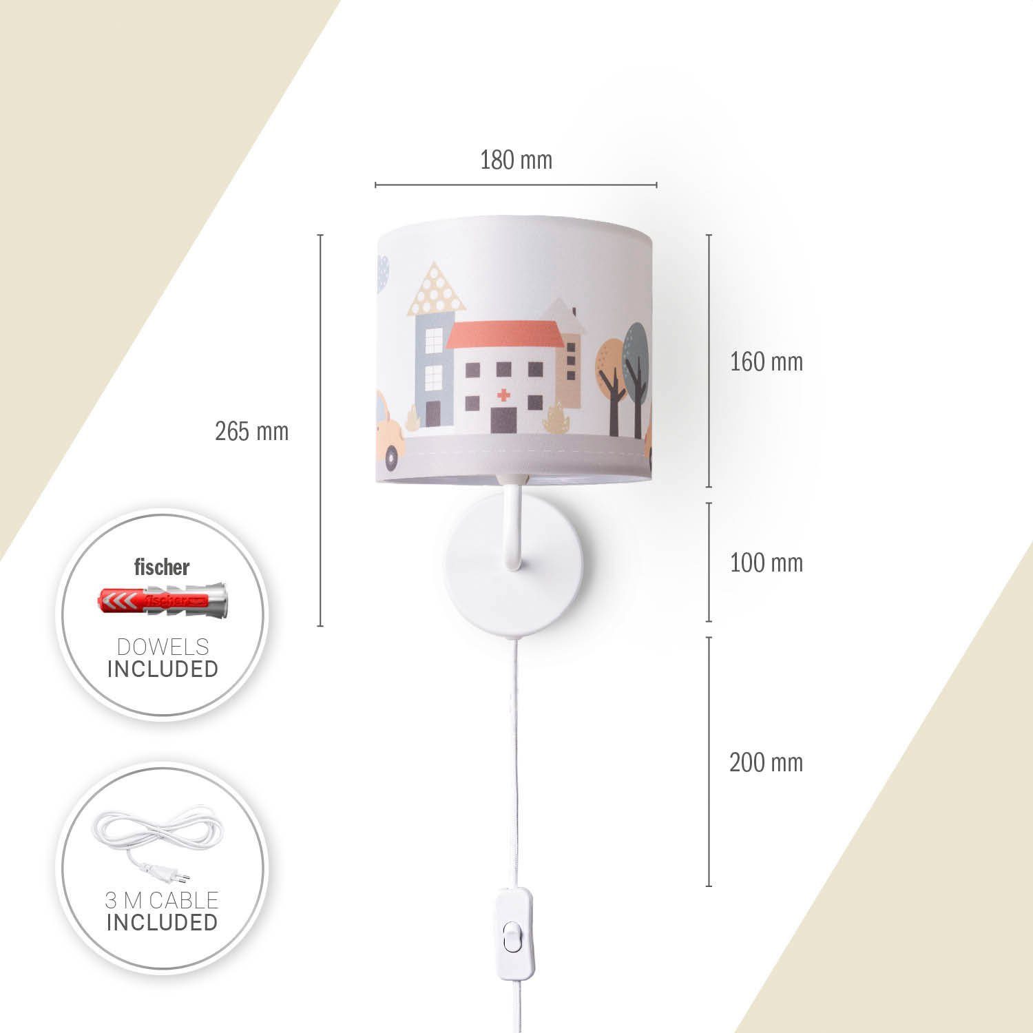 Paco Home Wandlamp Luca Capri Kinderkamer wandlamp kinder lamp binnen met auto straat brandweer