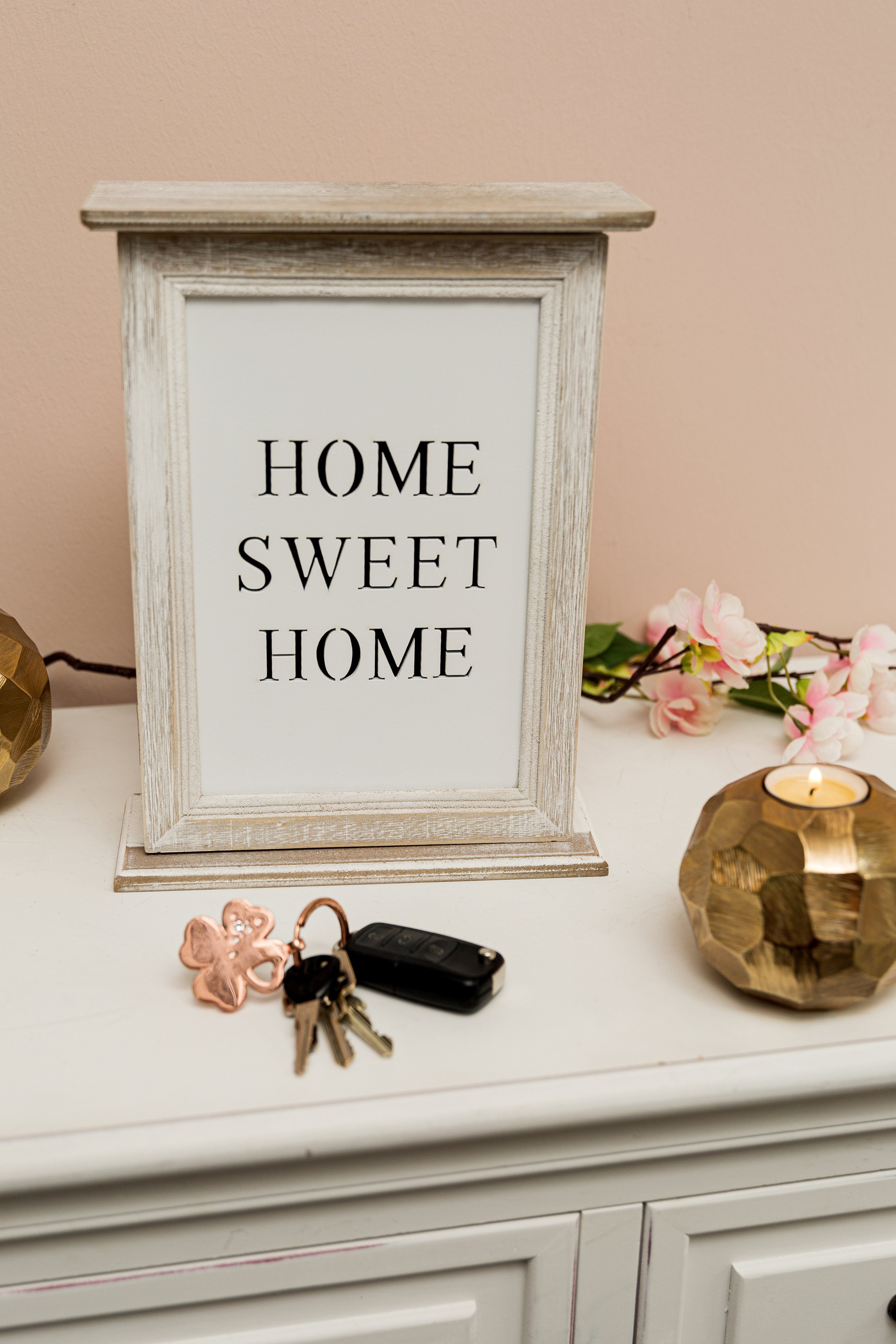 Home affaire Sleutelkastje Home Sweet home, wit met 6 haken & opschrift, shabby look