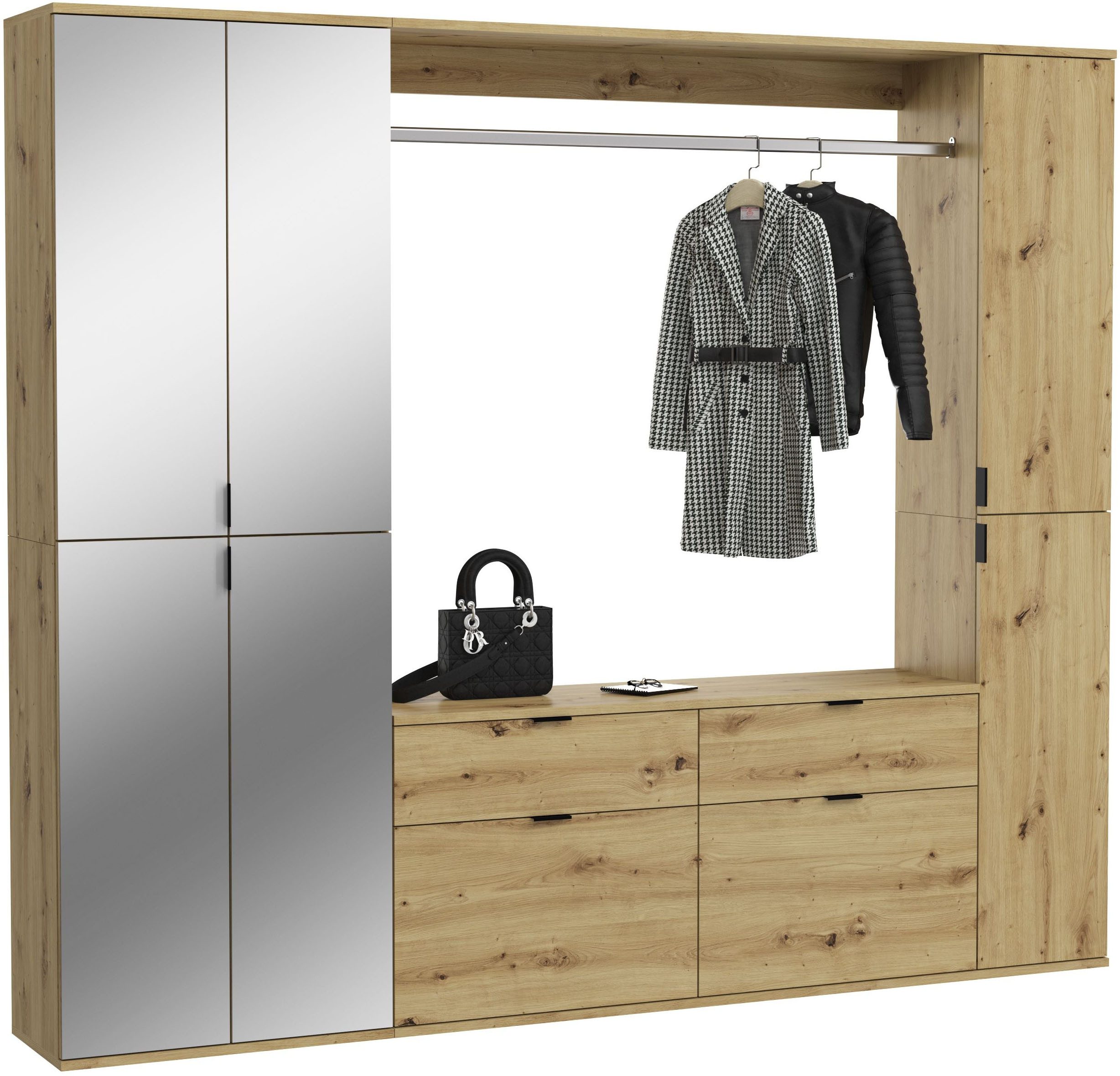 INOSIGN Halmeubelset Trondheim, Breedte 212 cm, 5-delig, bestaande uit: 2x garderobekast, 1 commode, 1 kledingstang, 1 legplank (set, 4-delig)