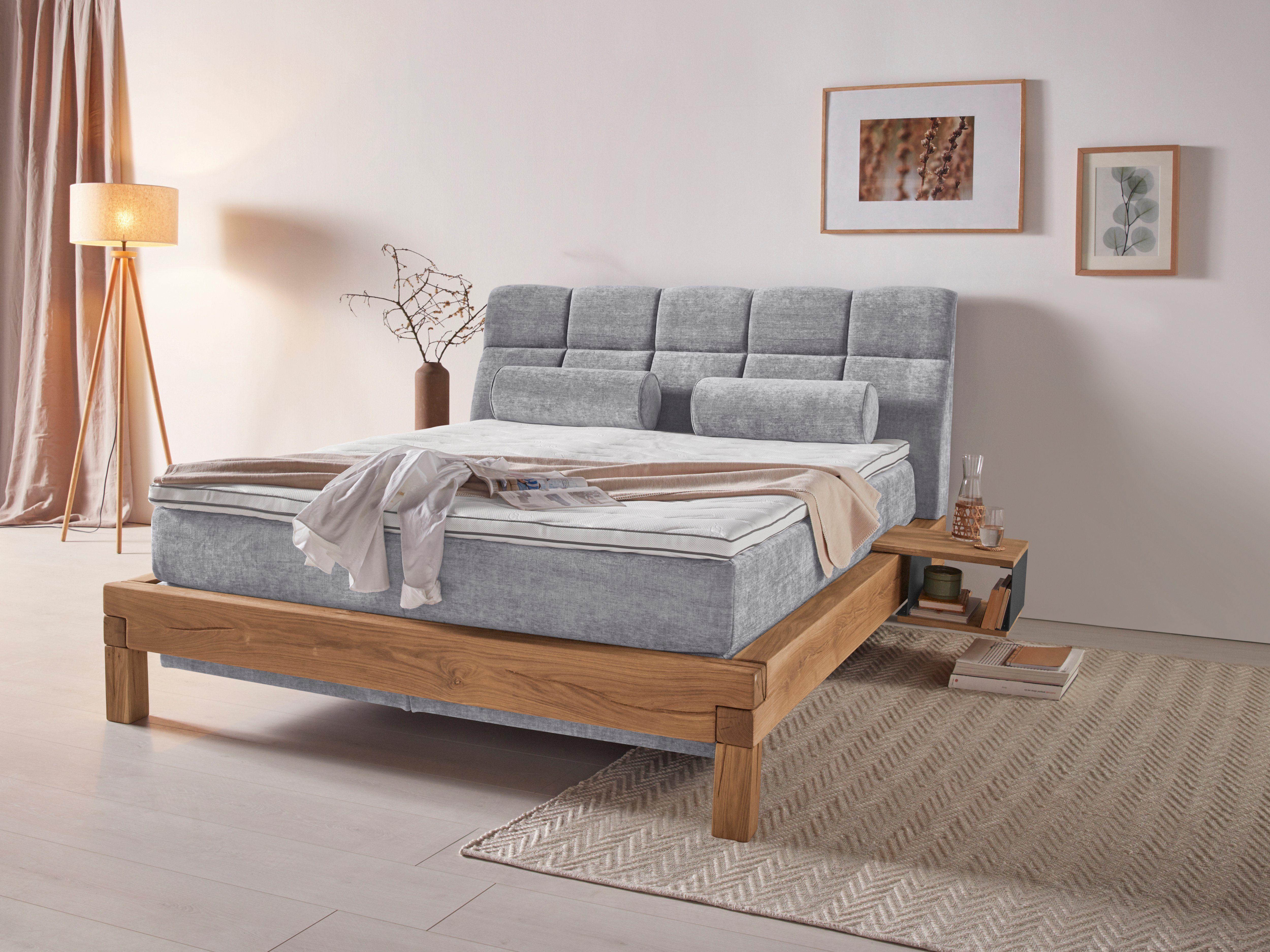 Home affaire Boxspring Villads Ligoppervlak: 160x200 cm van balkeiken, inside-boxspringonderbouw boxsprings grijs