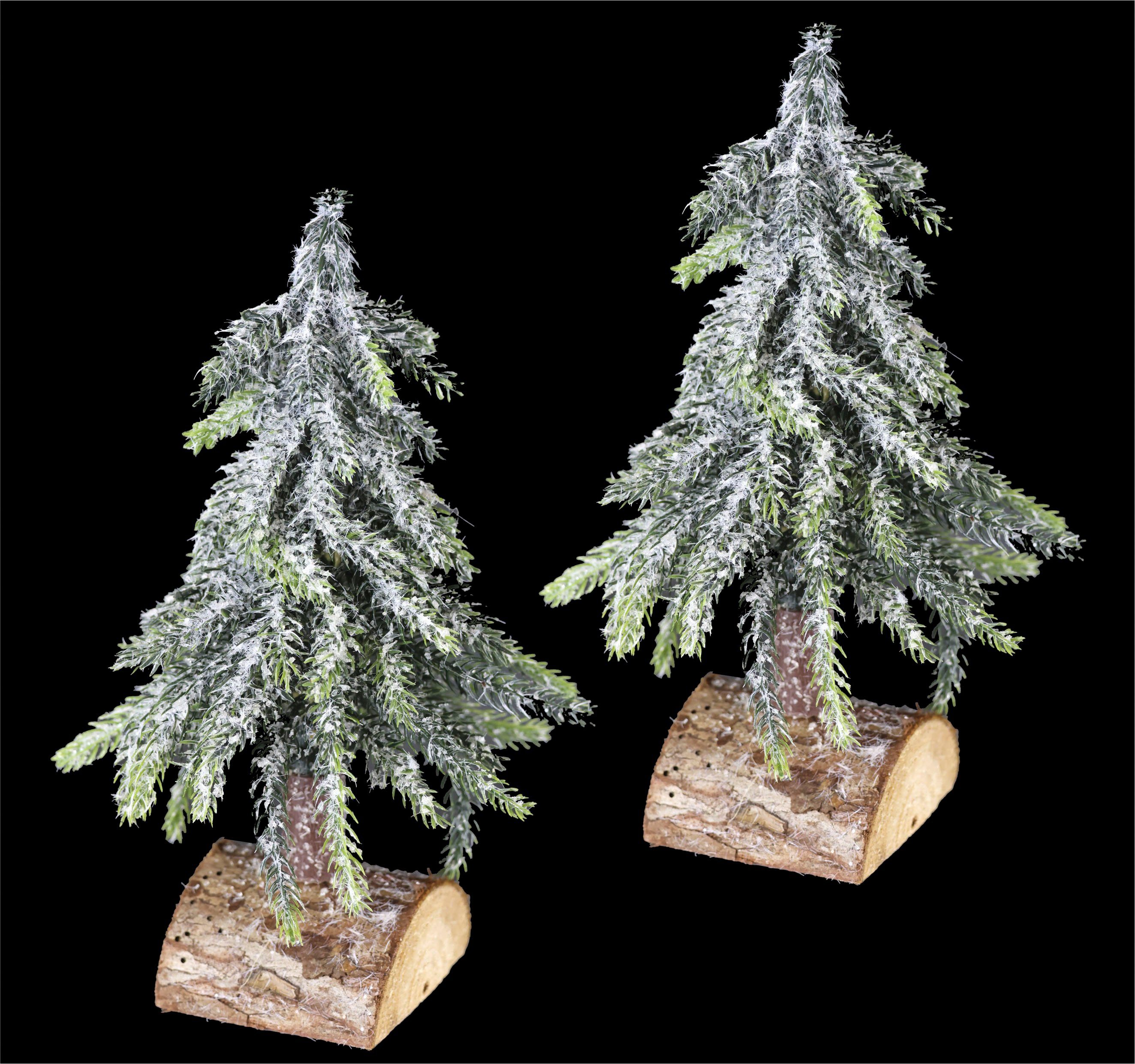 I.GE.A. Deco-boom Kerstdecoratie, kerstboom Kunstmatige mini spar met ijs op houten sokkel 25 cm (set, 2 stuks)