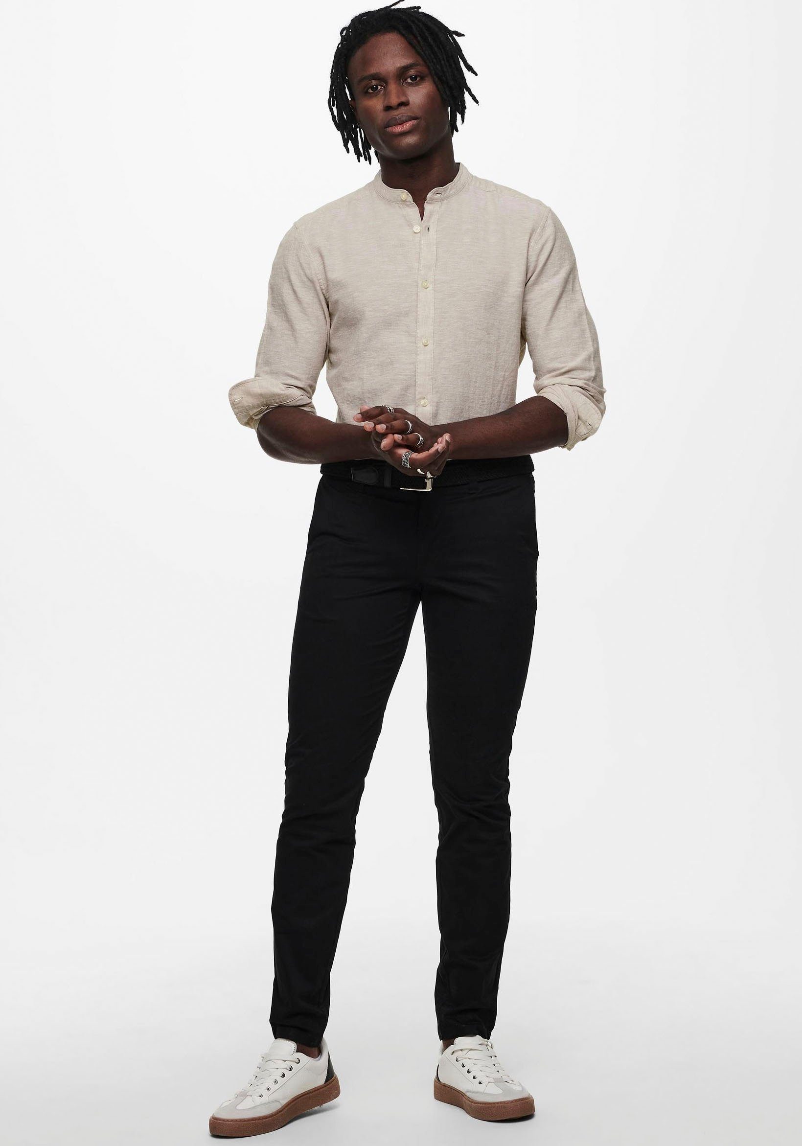 ONLY & SONS Overhemd met lange mouwen ONSCAIDEN LS SOLID LINEN MAO SHIRT NOOS
