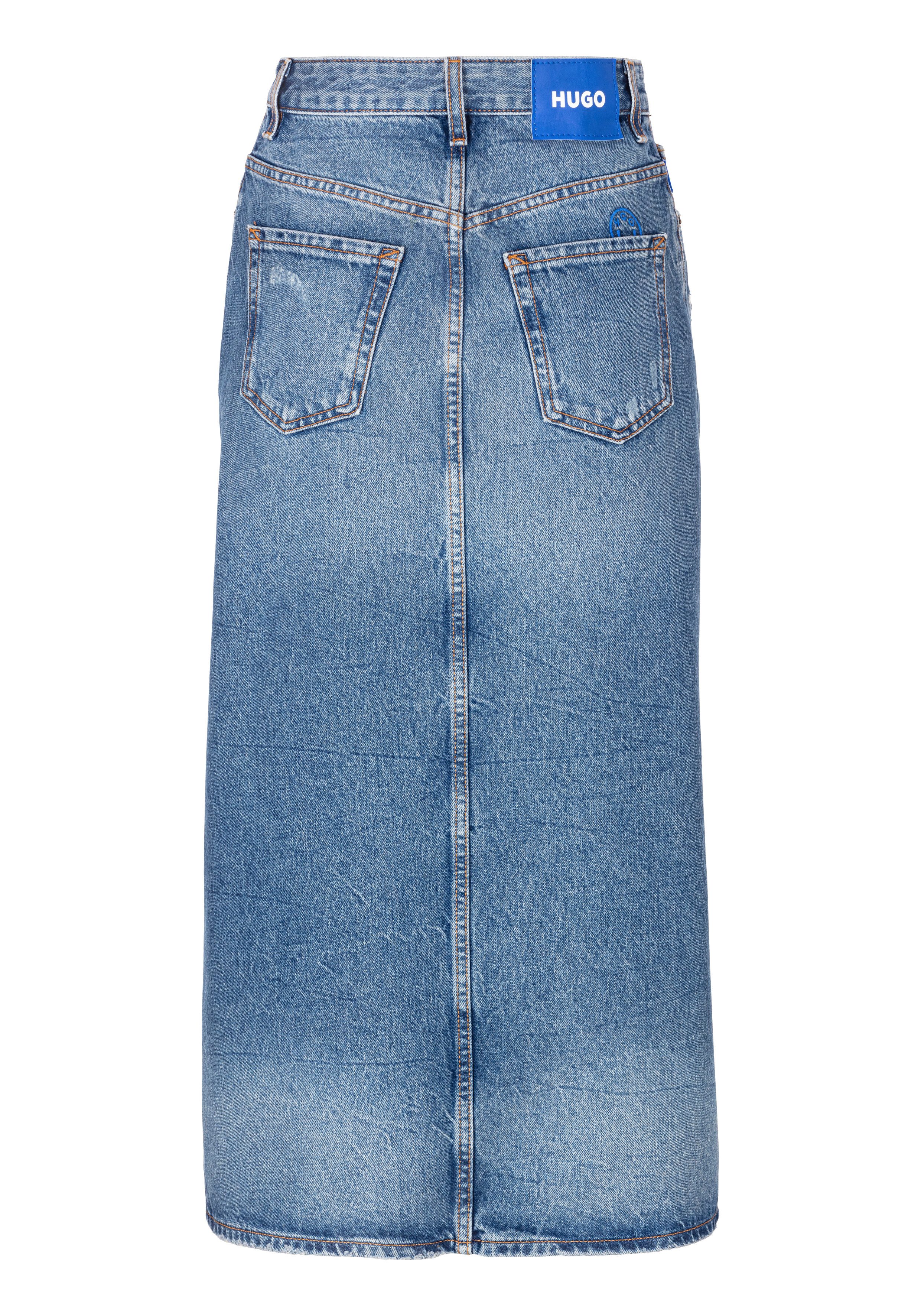 HUGO Blue Midirok Gebana Authentic washed met kleine destroyed-effecten