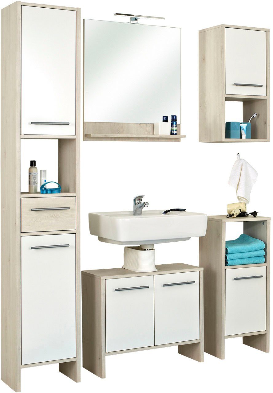 Saphir Badmeubelset Quickset 350 5-delig, met wastafelonderkast en led-spiegel (set, 5 stuks) badmeubelsets beige