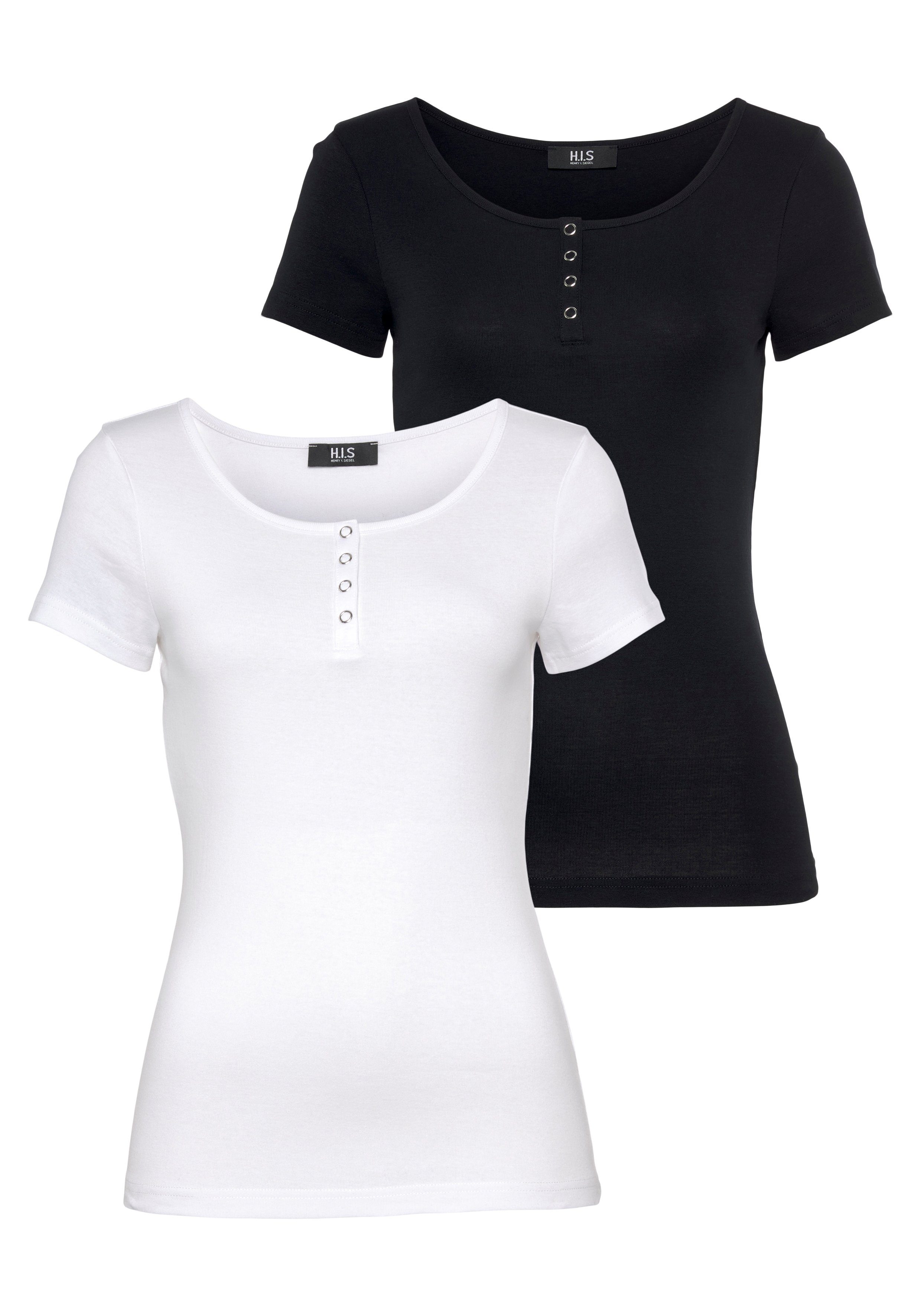 H.I.S T-shirt Korte mouwen, effen, van katoen, in set verkrijgbaar (set, 2-delig) dames t-shirts maat 36/38 zwart