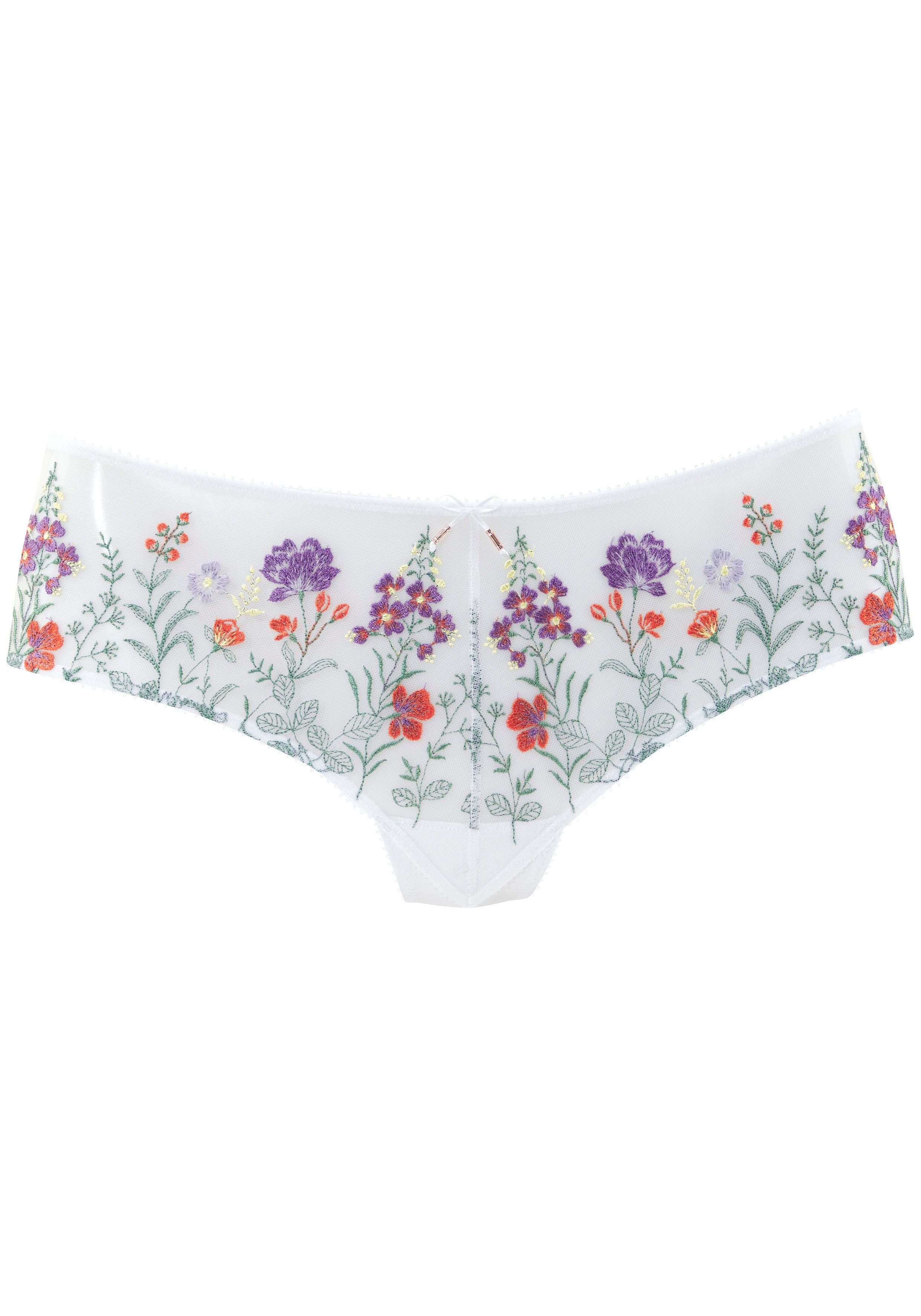 Lascana Stringpants Maria met kleurrijke bloemen van geborduurd kant