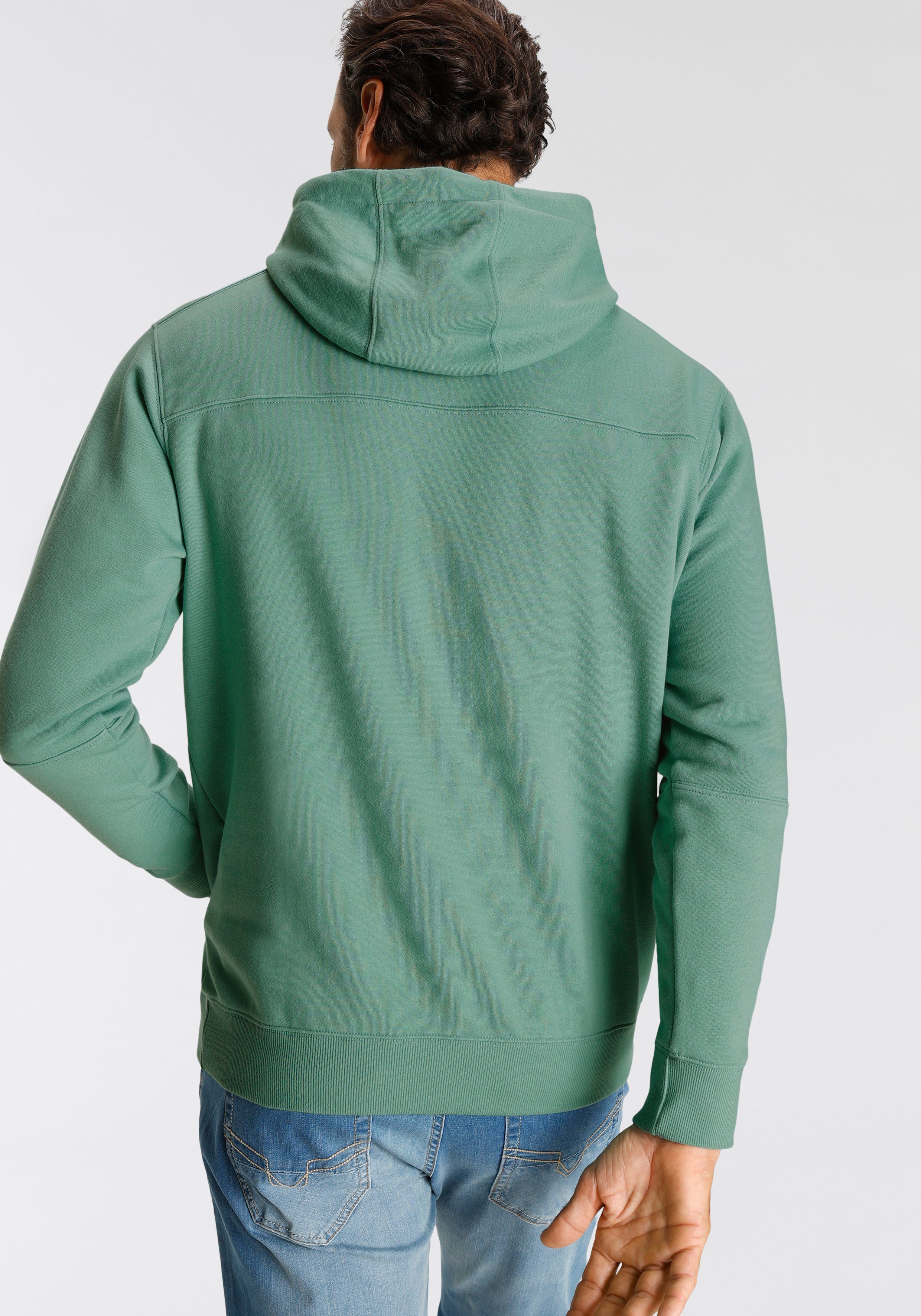 H.I.S Sweatshirt bedrukt ontwerp, met capuchon en koord, van katoenmix