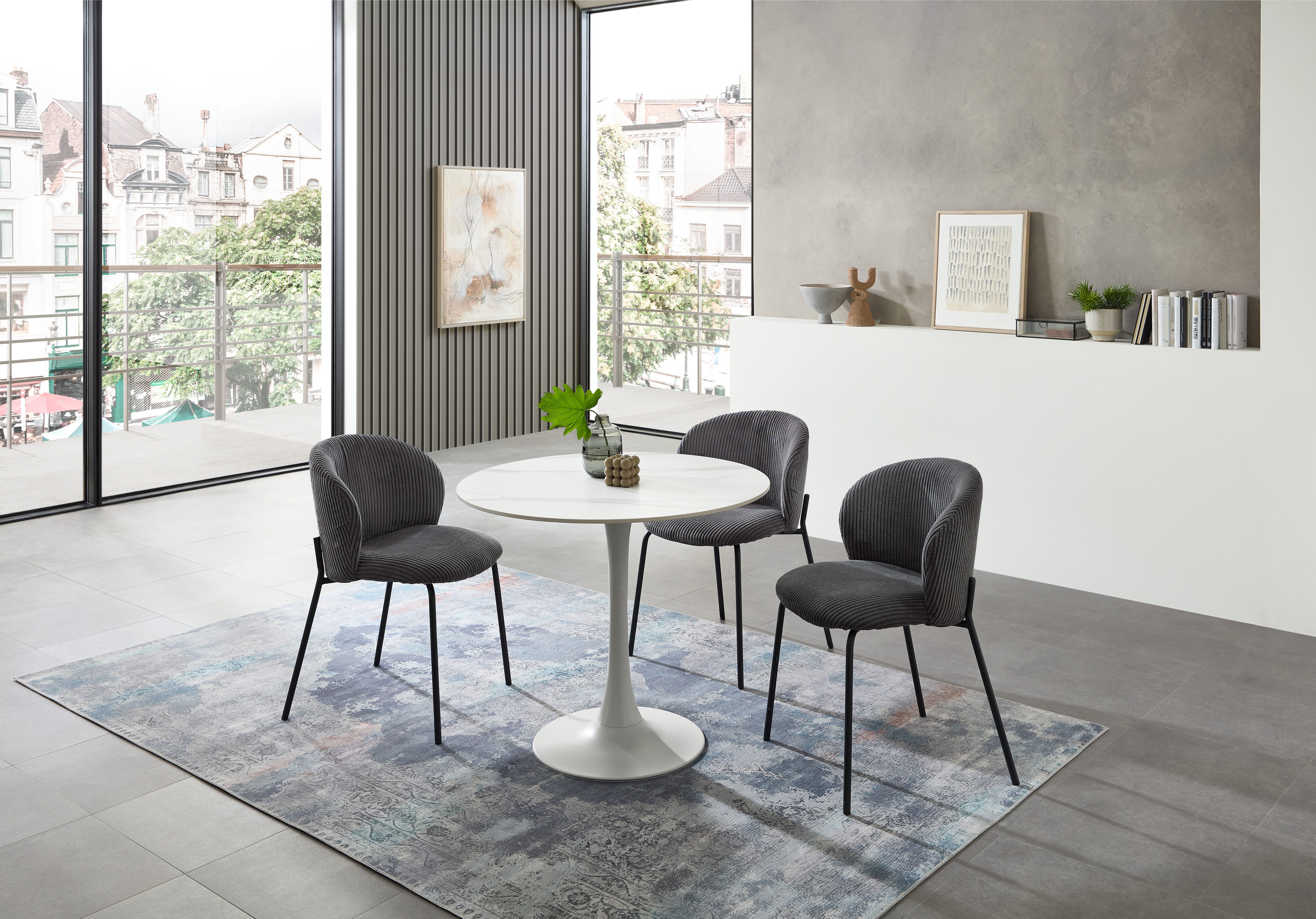 Stolkom Eettafel Josh ronde eettafel keramiek, gemarmerd, BxH 90x75 cm Keramische oppervlakte gemarmerd, keuze uit wit, grijs of zwart