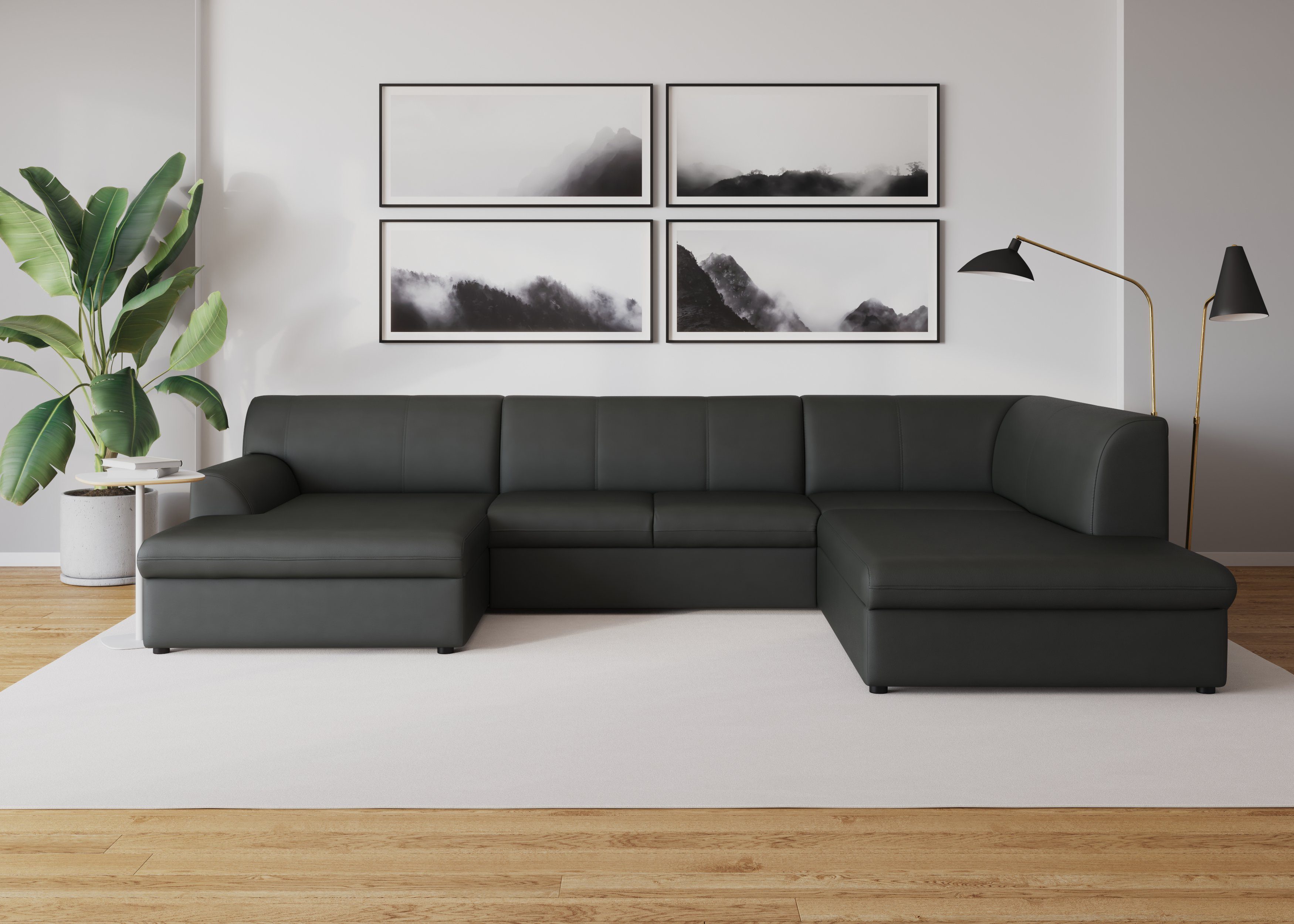 DOMO collection Zithoek Topper, elegant en tijdloos, comfortabel, U-vorm grijs, zithoeken, Ottomane rechts, Zonder slaapfunctie